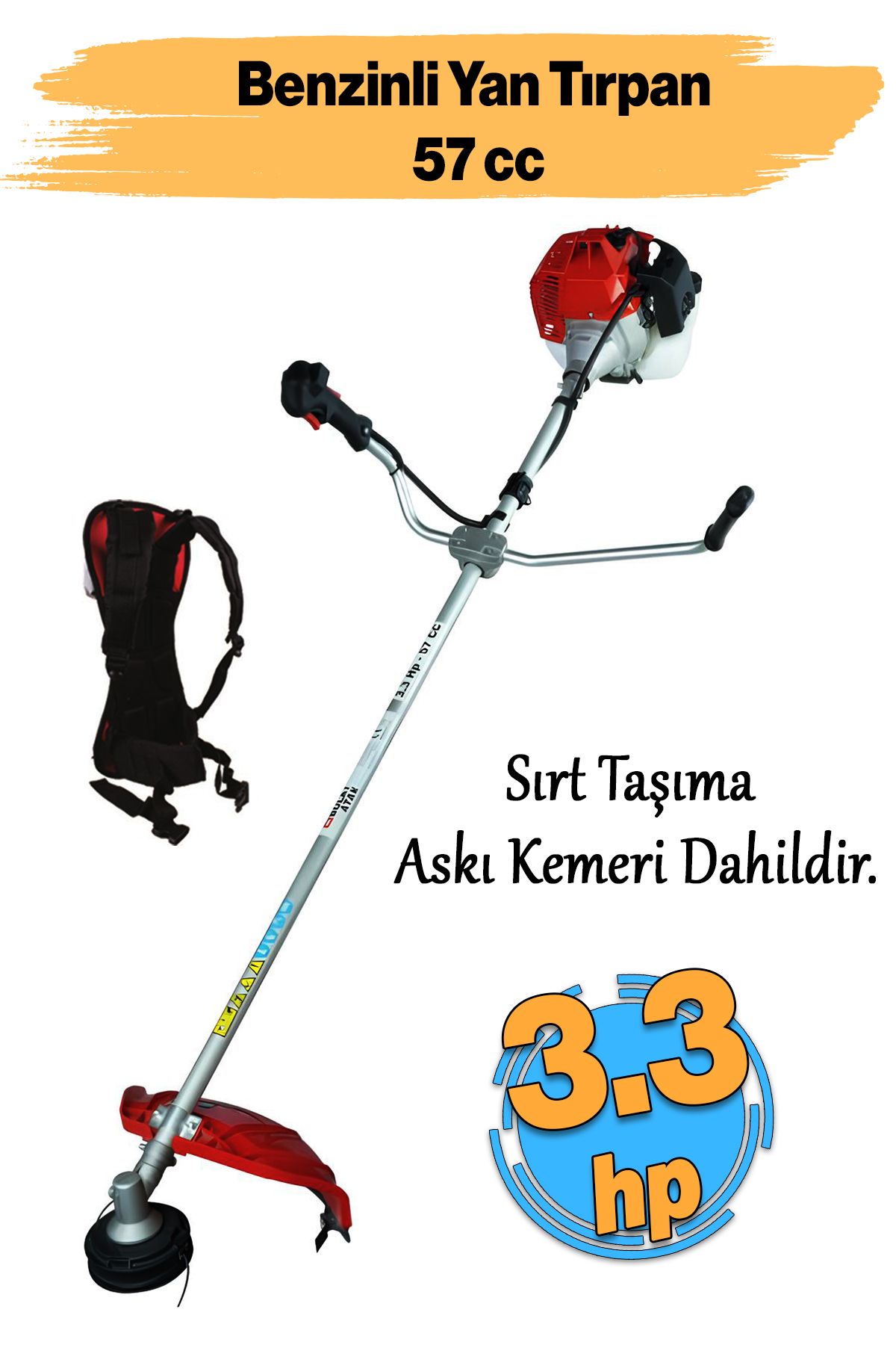 BOLAT Benzinli Atak Yan Tırpan Çim Biçme Testeresi 3.3 hp 57 cc Bisiklet Kollu Omuz Askılı Misina
