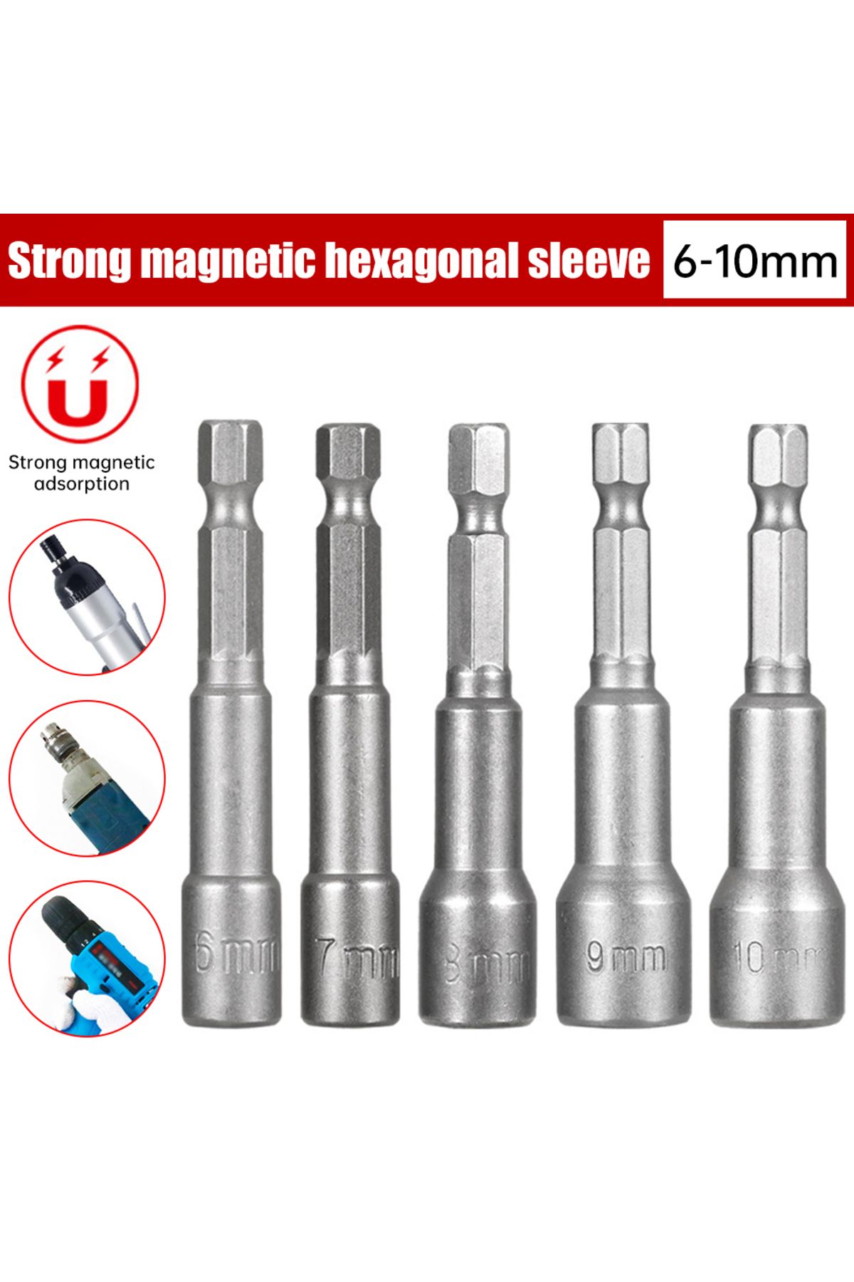 Aideepen-6-10mm 6mm-19mm Magnetic Impact Socket Nut Screwdriver 1/4 Hex Key Set Drill Bit Adapter For Power D 1