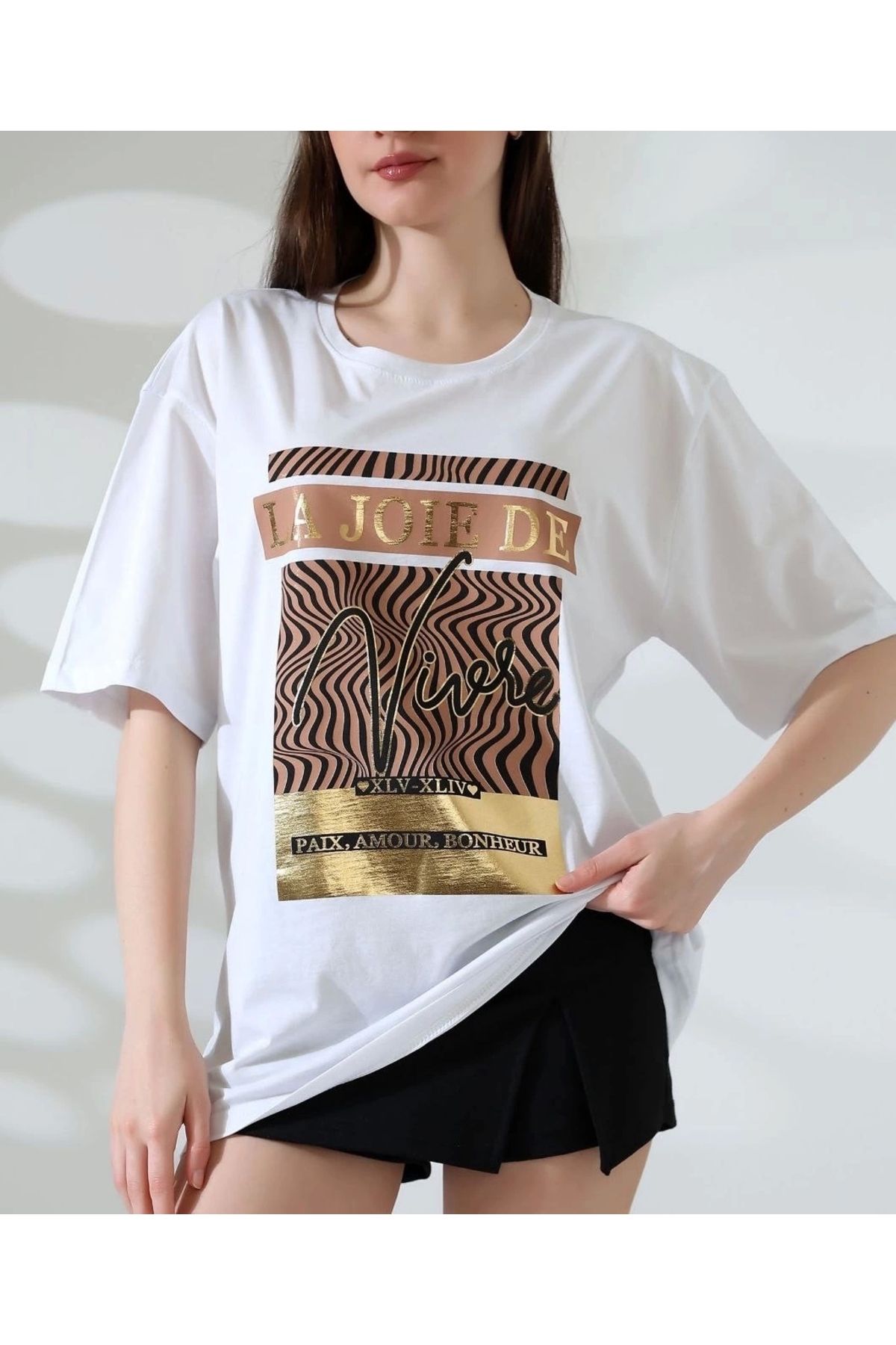 KAZAX Varak çizgili Oversize tişört