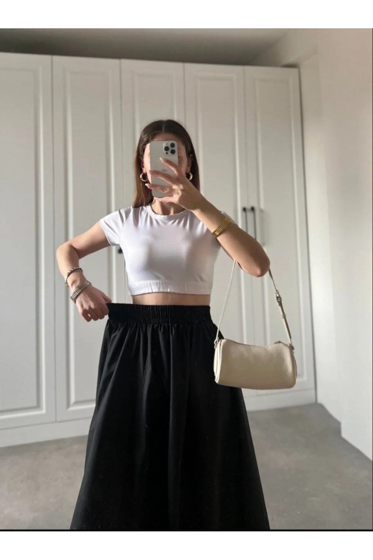 lumuteks-Poplin Skirt with Elastic Waist and Pockets 2