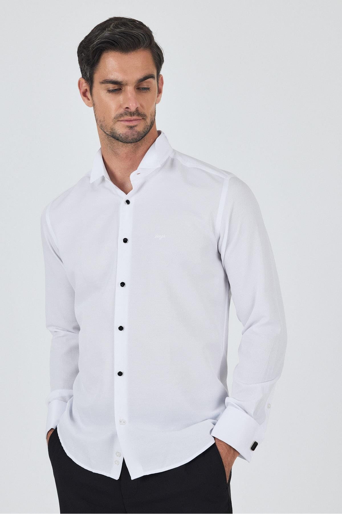İmza Uzun Kol Desenli Armürlü Ata Yaka Pamuklu Ceremony Slim Fit Gömlek 1004250207