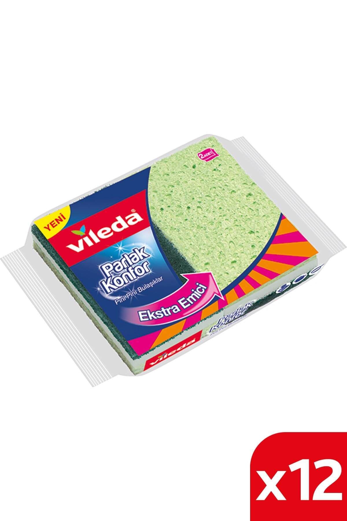 Vileda-12 Pack of 2 - Shiny Comfort Flat Dish Sponge 1
