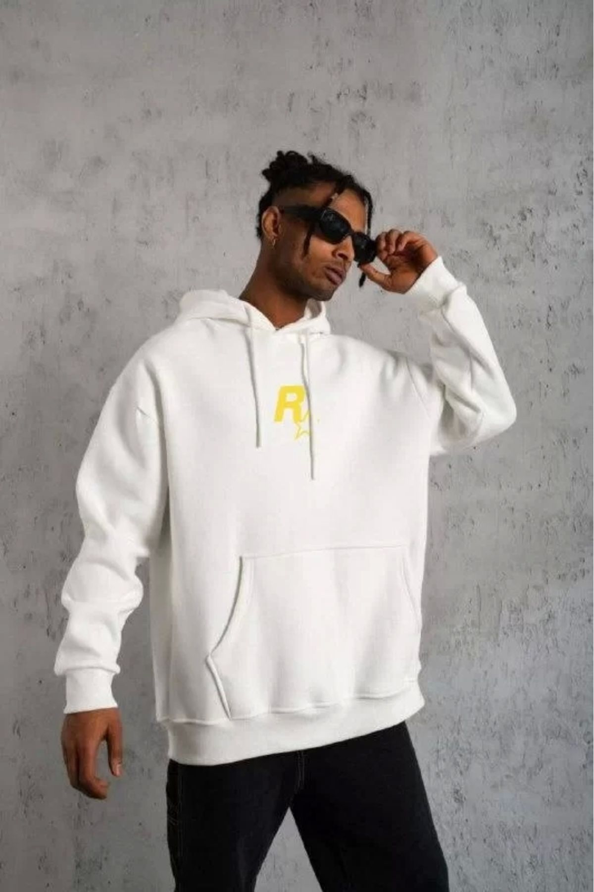 luz&pos Unisex Kapşonlu Baskılı Sweetshirt - Beyaz