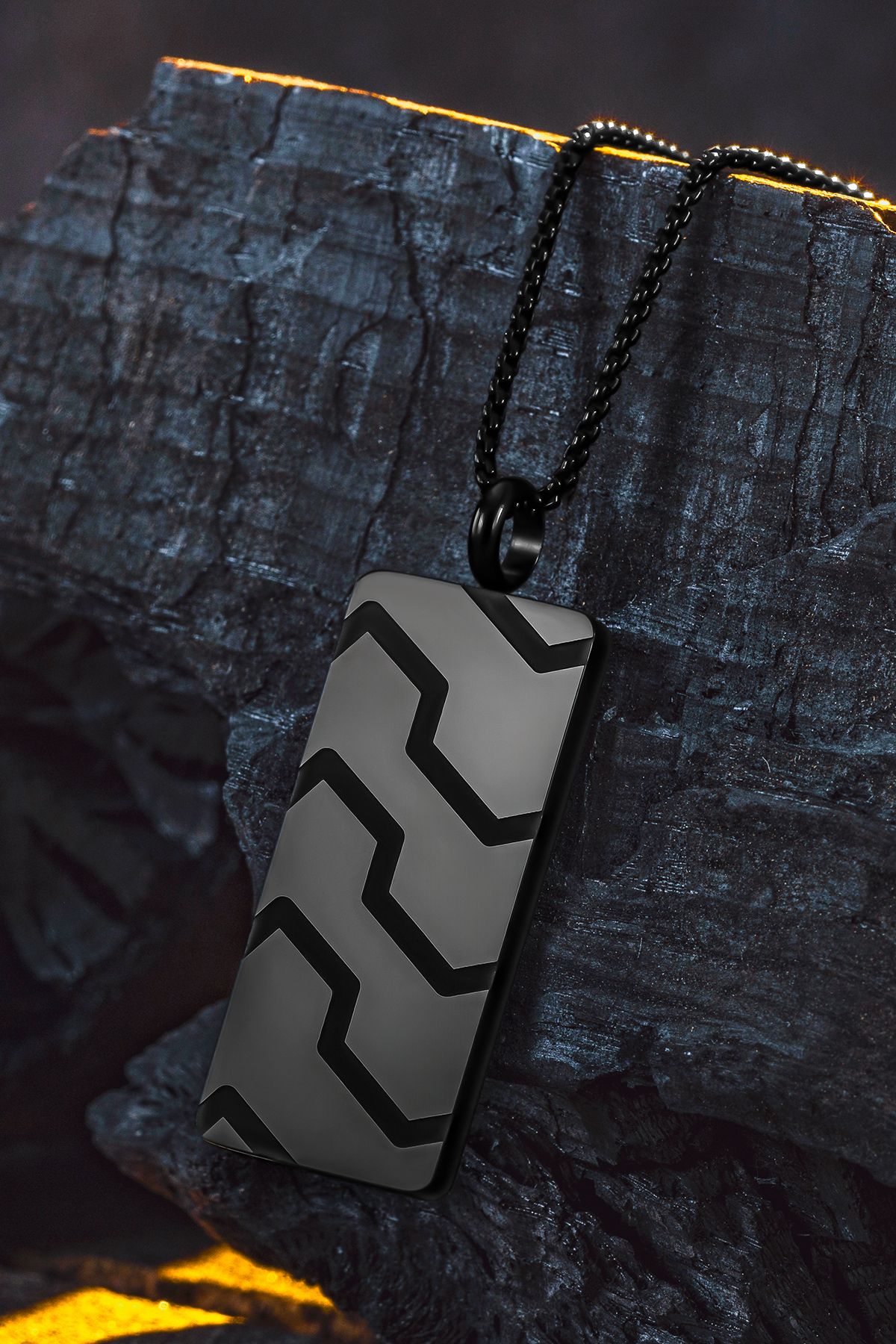 OSMANLI GÜMÜŞ Blackstone Vortex Desenli Erkek Kolye 3.5 cm Parlak Çelik Kararmaz Polo Zincir