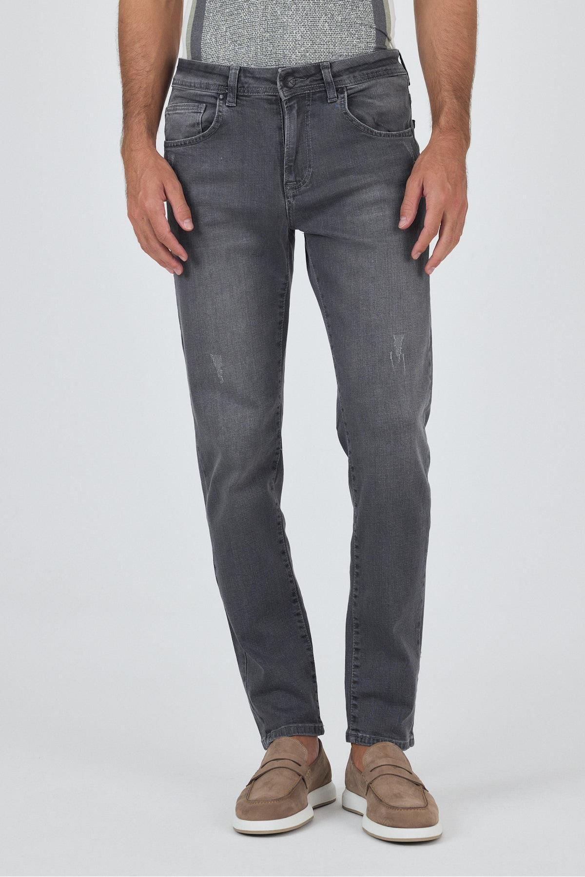 İmza Gri Gabardin 5 Cep Düz Paça Casual Slim Fit Pamuklu Denim Pantolon 1023250150
