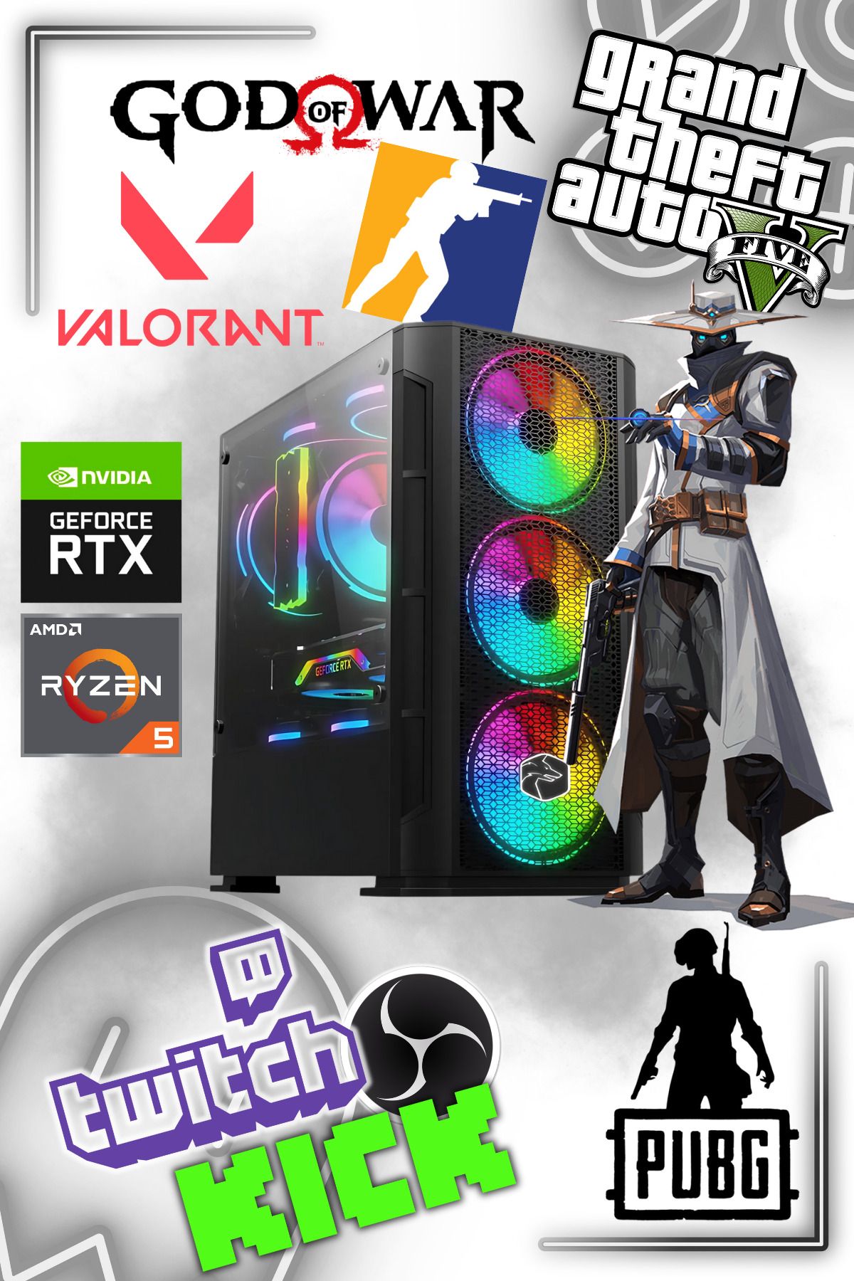 GAMİNGTECH Amd Ryzen 5 5500 Rtx3060 12 Gb Ekran Kartı 500 Gb Nveme M2ssd-16gb Ram-argb Oyuncu-yayıncı Kasası