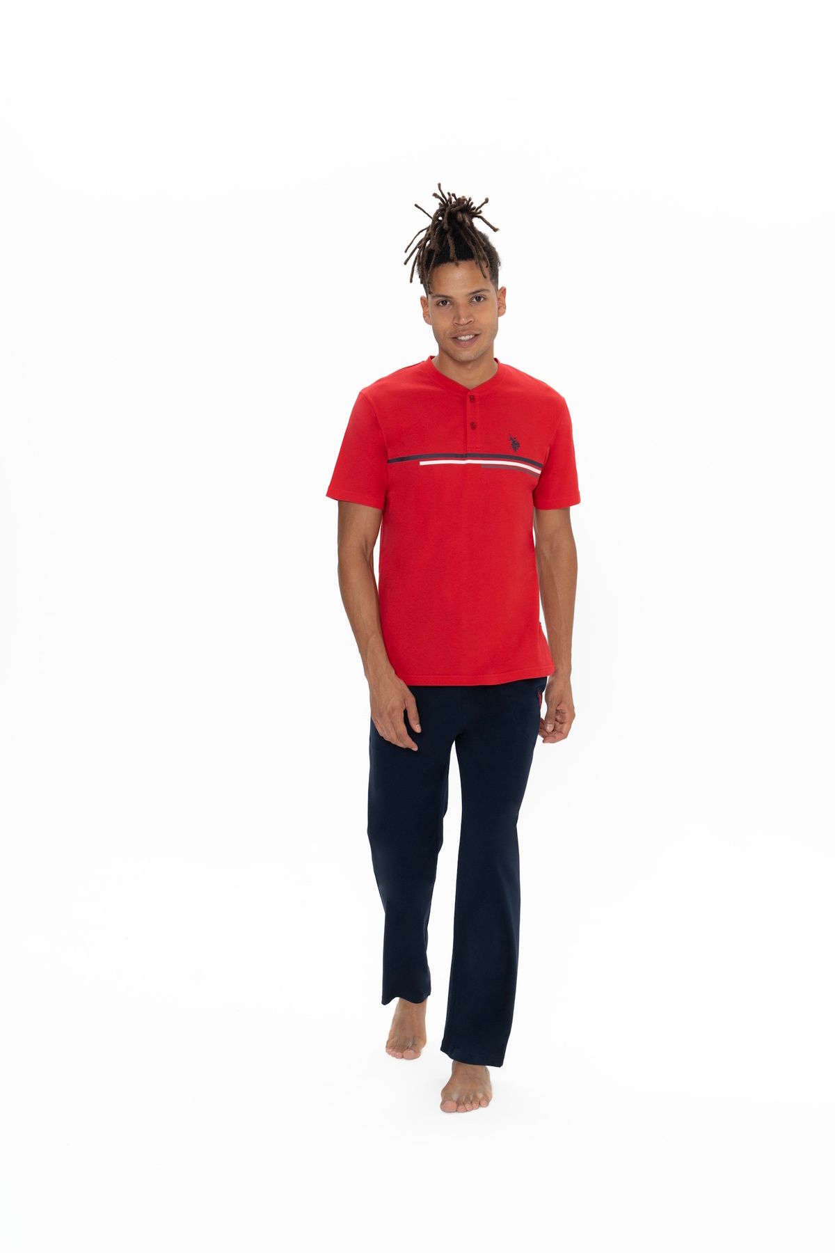 U.S. Polo Assn. U.S. Polo Assn. Erkek Yarım Patlı Düz Paça Kırmızı Pijama Takımı - TLAYE18C90U1M