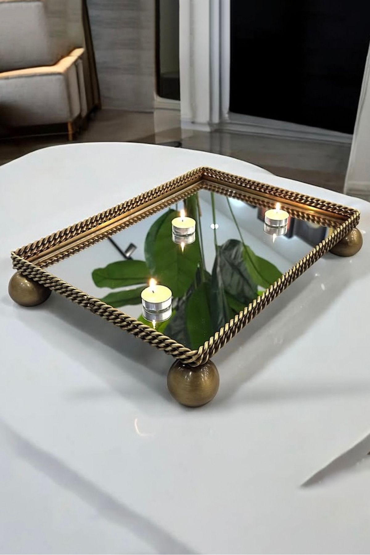LEMİ DEKORASYON İthal Eskitme 35*45 Cm Dekoratif Aynalı Pirinç Jardinyer