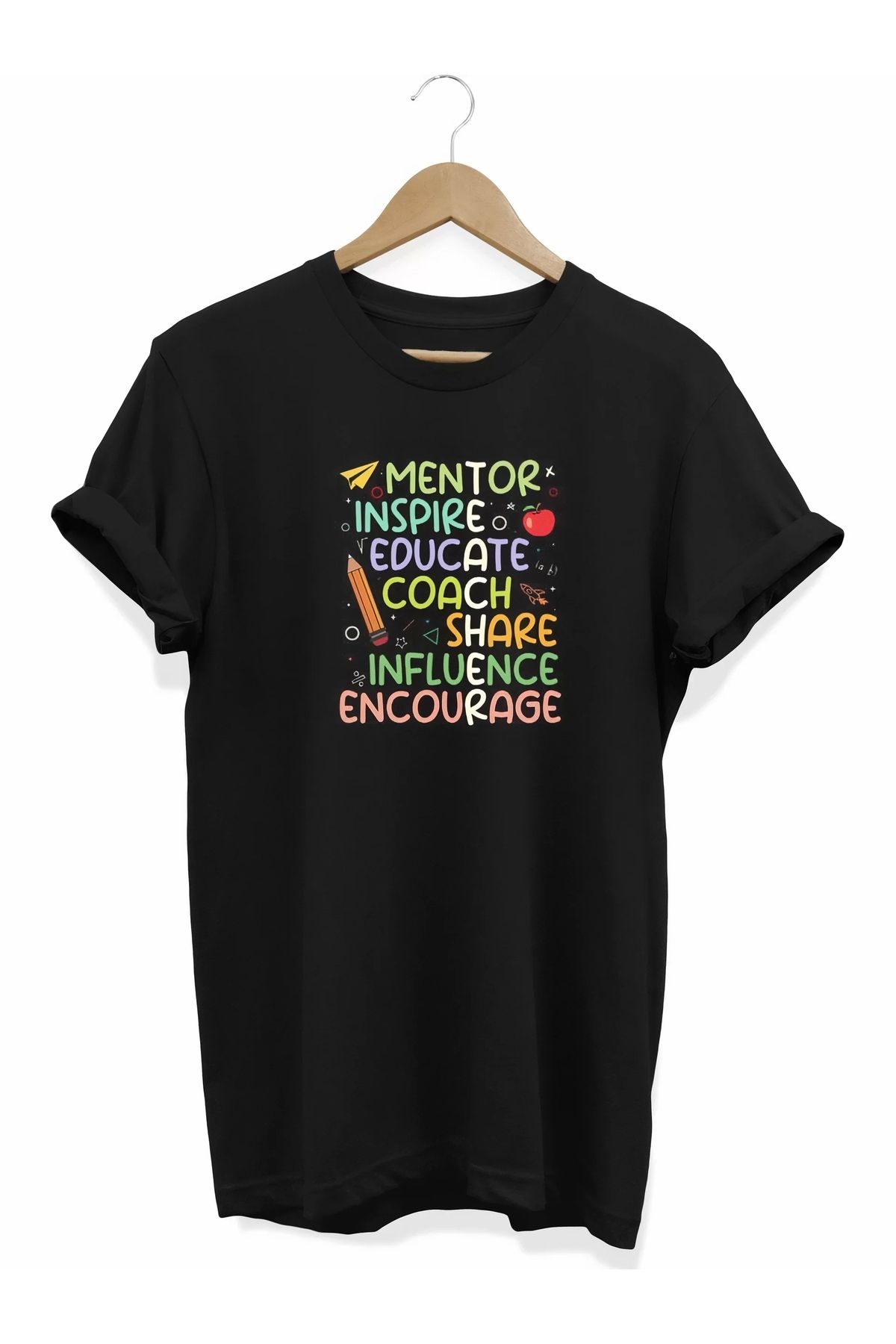 luz&pos 24 Kasım Öğretmenler Günü Baskılı T-shirt - Siyah