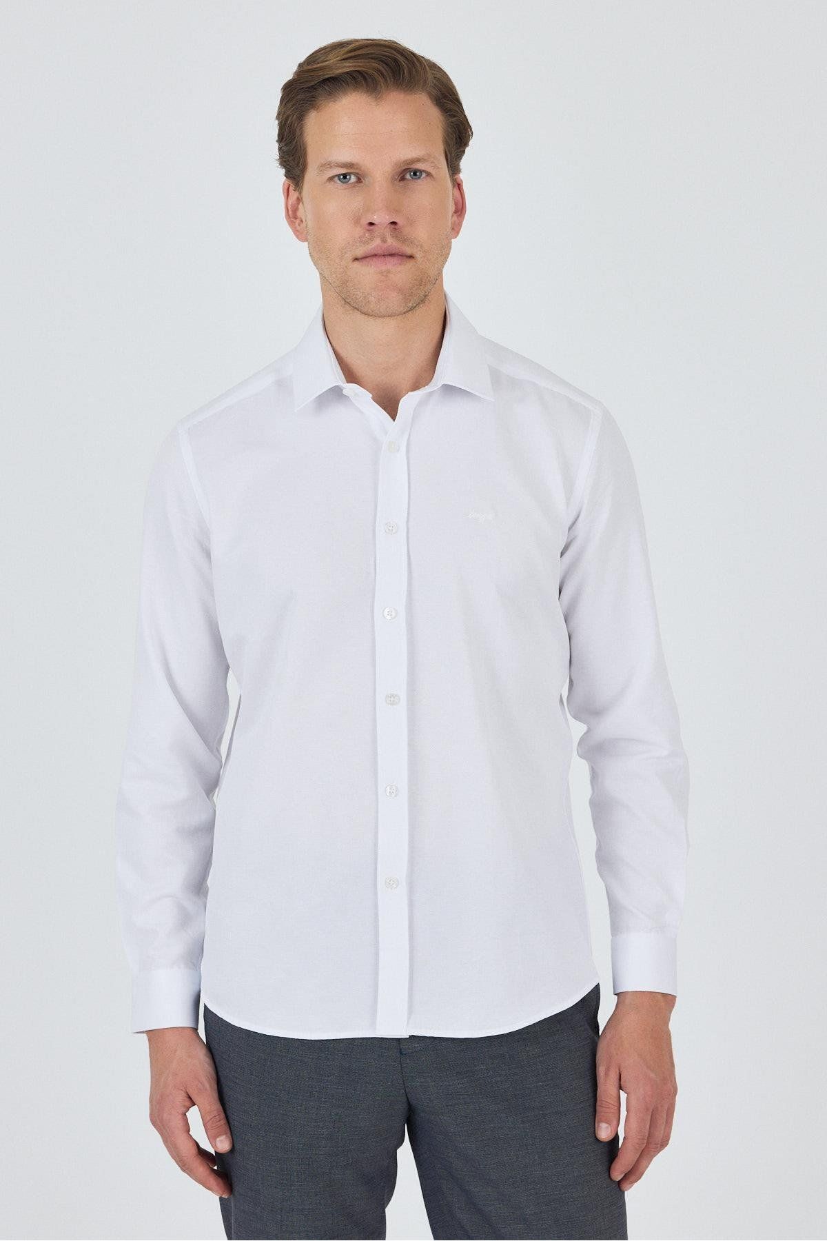 İmza Uzun Kol Desenli Armürlü Sert Yaka Cepsiz Pamuklu Classic Slim Fit Gömlek 1004250185