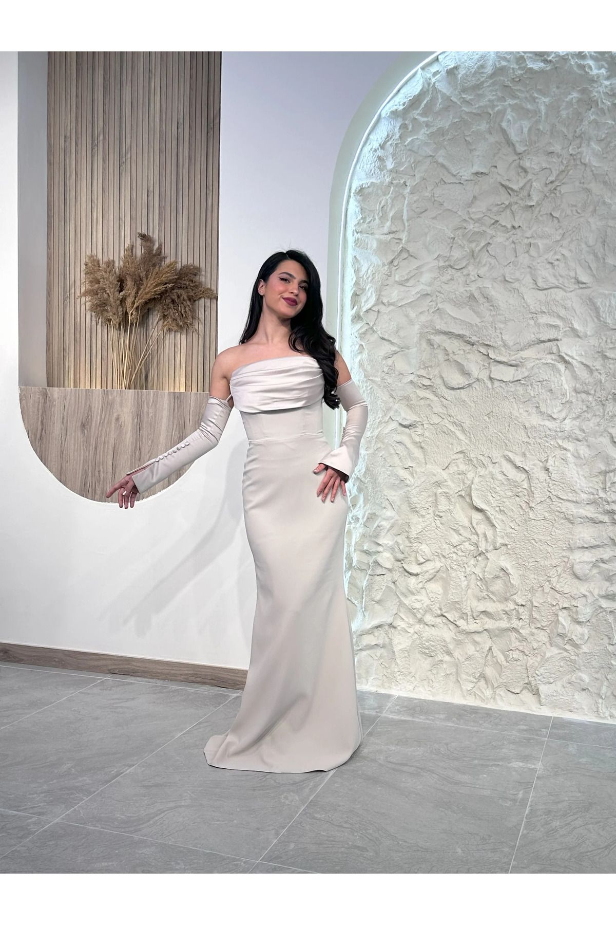 Kyra Studios Bej 1068 Abiye Elbise