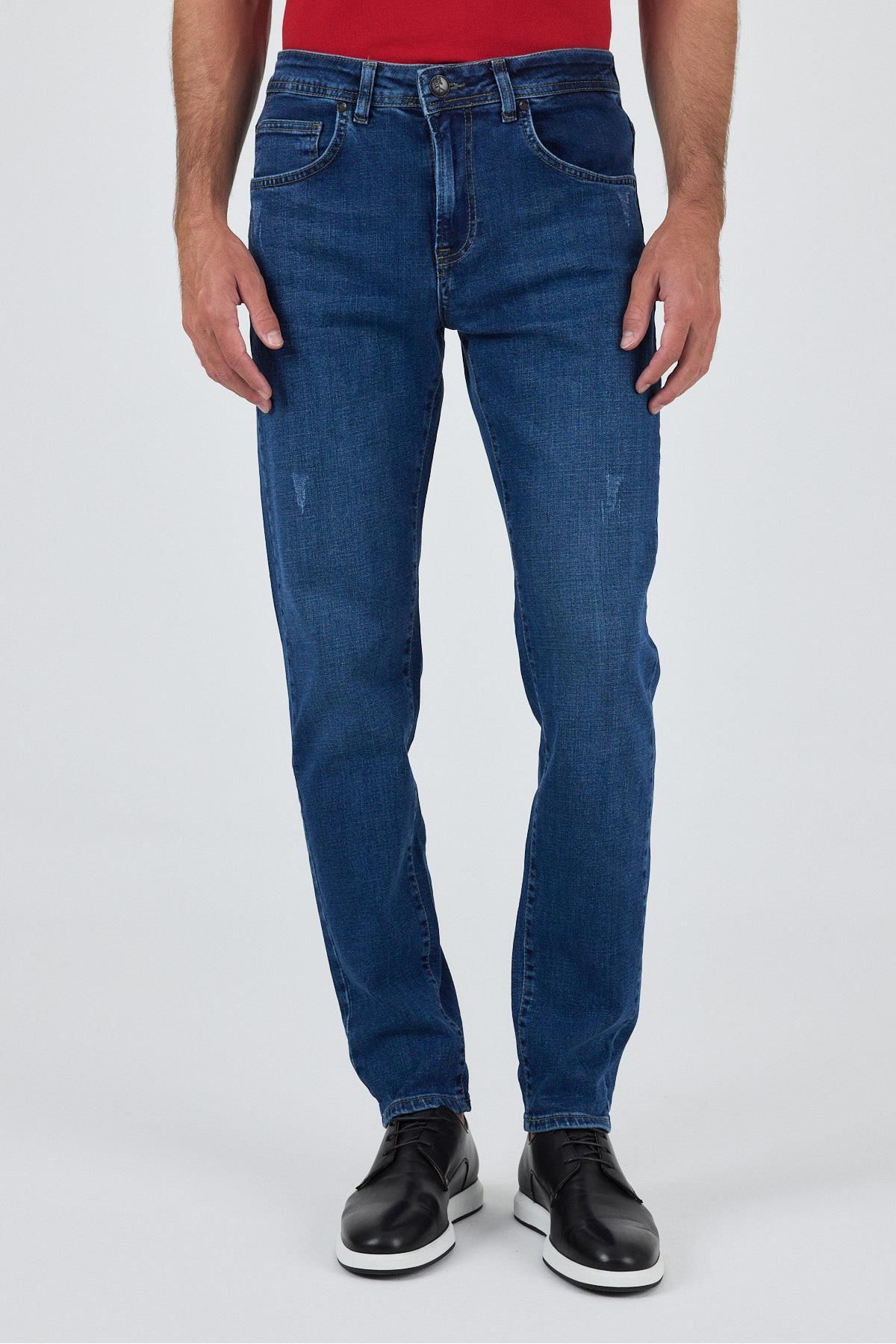 İmza Mavi Gabardin 5 Cep Düz Paça Casual Slim Fit Pamuklu Denim Pantolon 1023250150