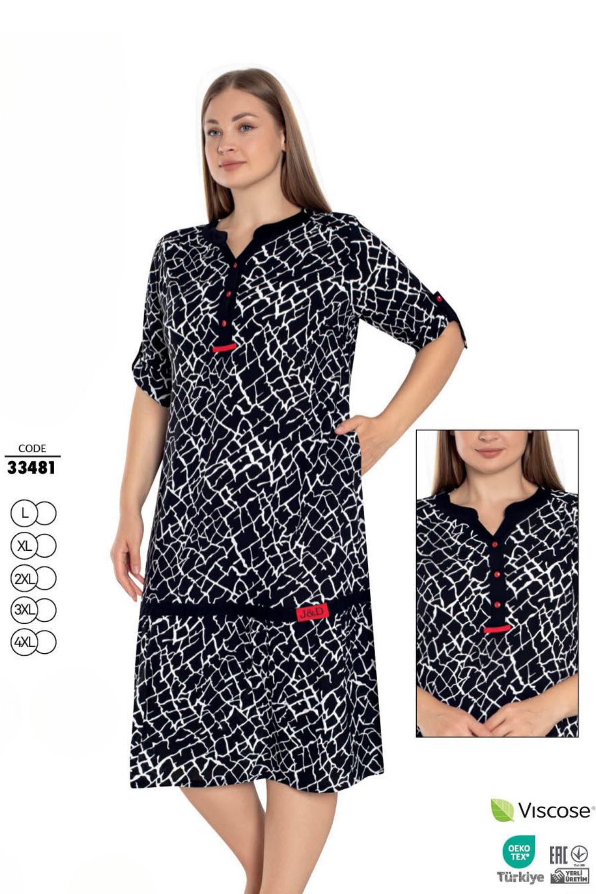 Juliet Deluxe Kadın Büyük Beden Dokuma Viskon Kumaş Desenli Düğmeli Elbise 33481