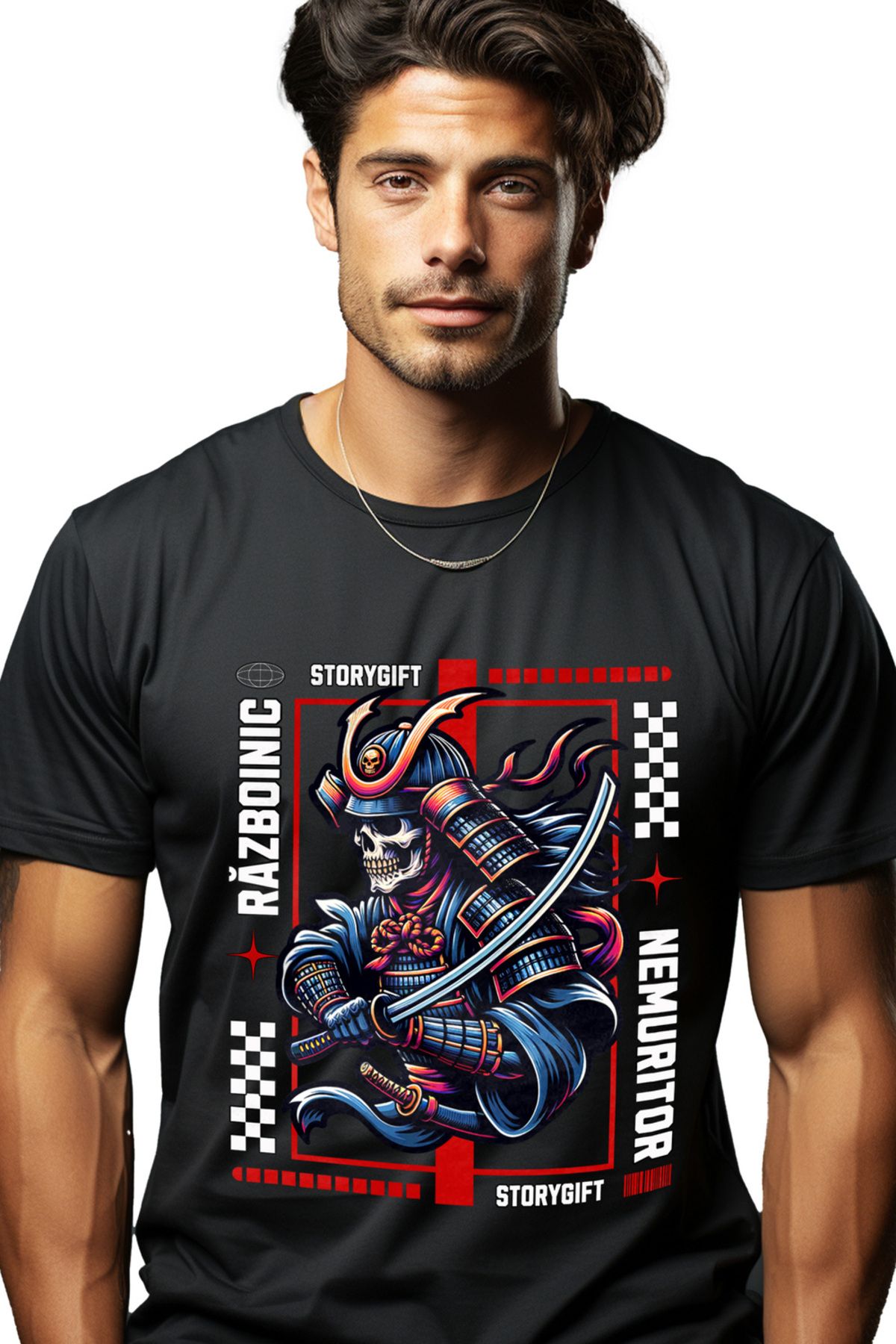 StoryGift Romania Tricou Barbati Schelete Cu Armura De Samurairăzboinic Nemuritor Cu Imprimeu Pe Fata, 100% Stg Masculin - XS