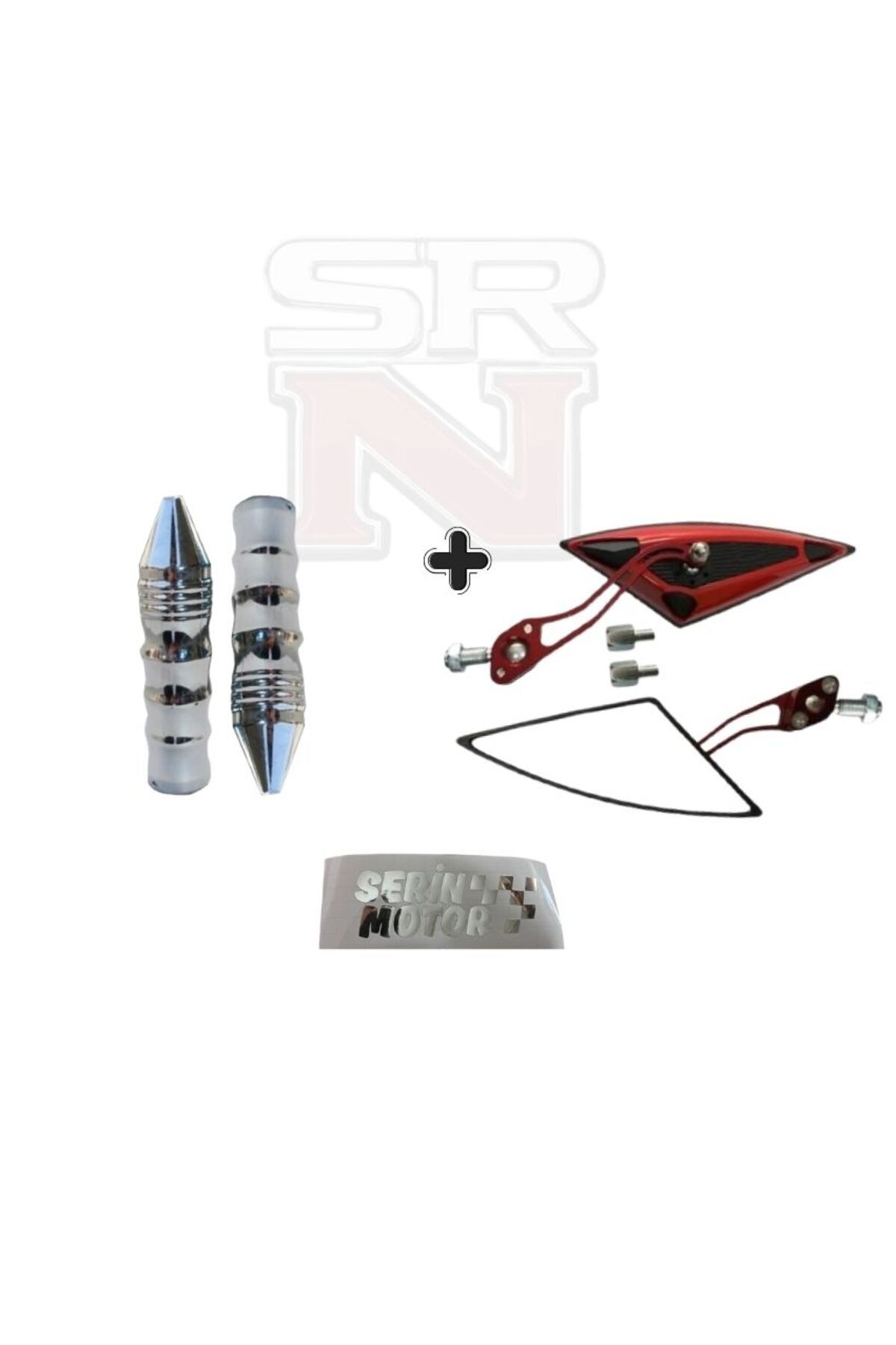 GMS Cg Cup Scooter Yarasa Üçgen Kırmızı Ayna 8mm 10mm+ Modifiye Sivri Elcik Seti SRN