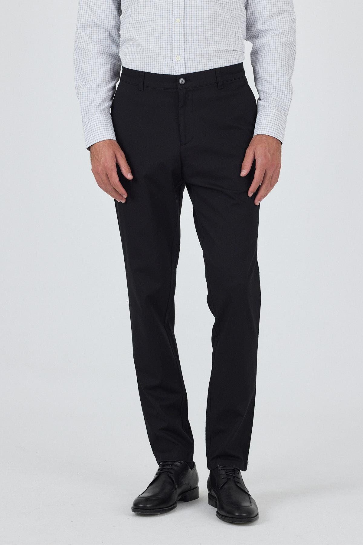 İmza Siyah Gabardin Yan Cep Düz Paça Comfort Fit Pamuklu Casual Chino Pantolon 1003250121