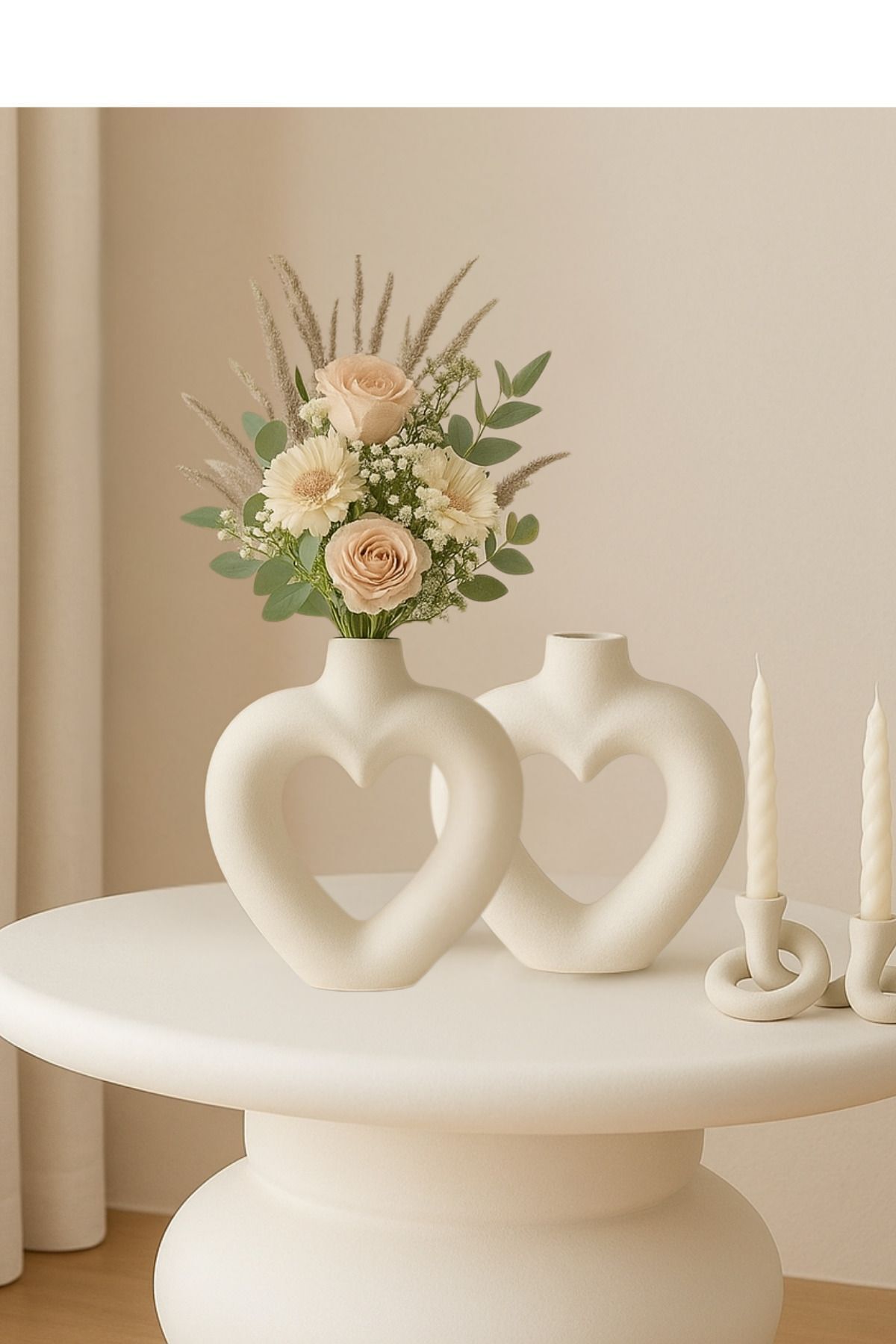 rufhomedesign Kalp 2’li Bohem 16 cm Vazo Pinterest Pampas Vazosu Dekoratif Salon Aksesuarı Masa Süsü