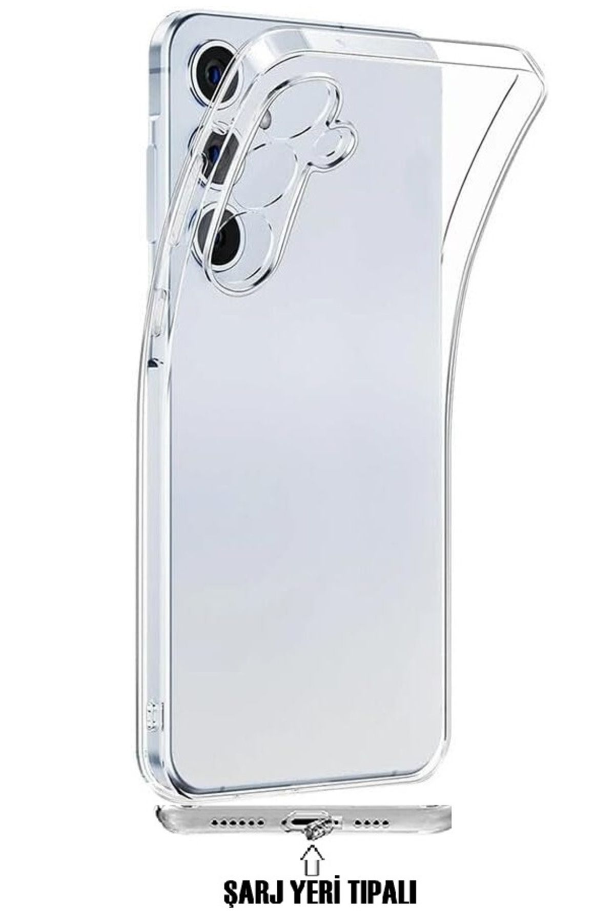 EVAX (TIPALI ŞEFFAF) Samsung S24 FE Şarj Yeri Tıpalı Kamera Koruyuculu Yumuşak Şeffaf Silikon Kılıf