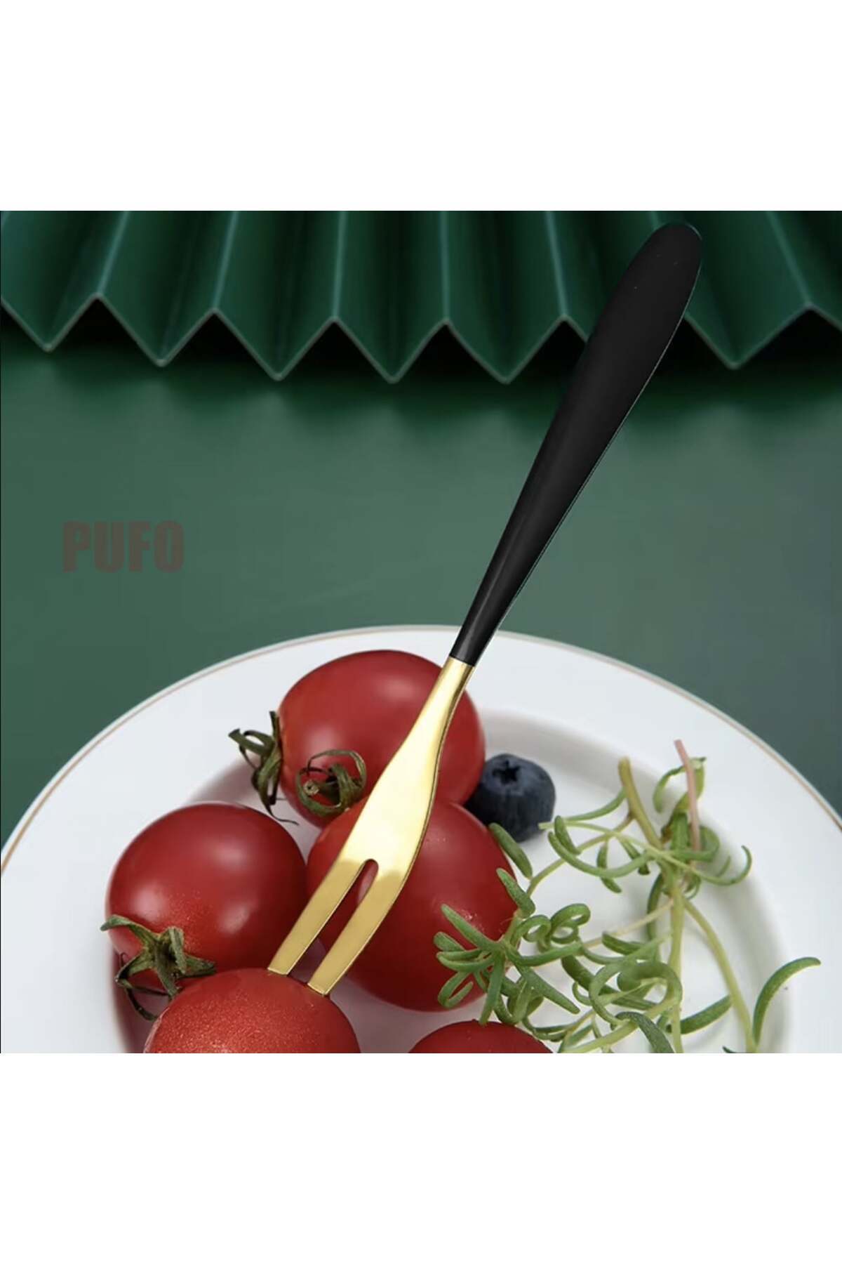 PUFO-Set of 2 Luxury dessert forks, fruit, shells, snail serving, steel, 12 cm, gold/black 4