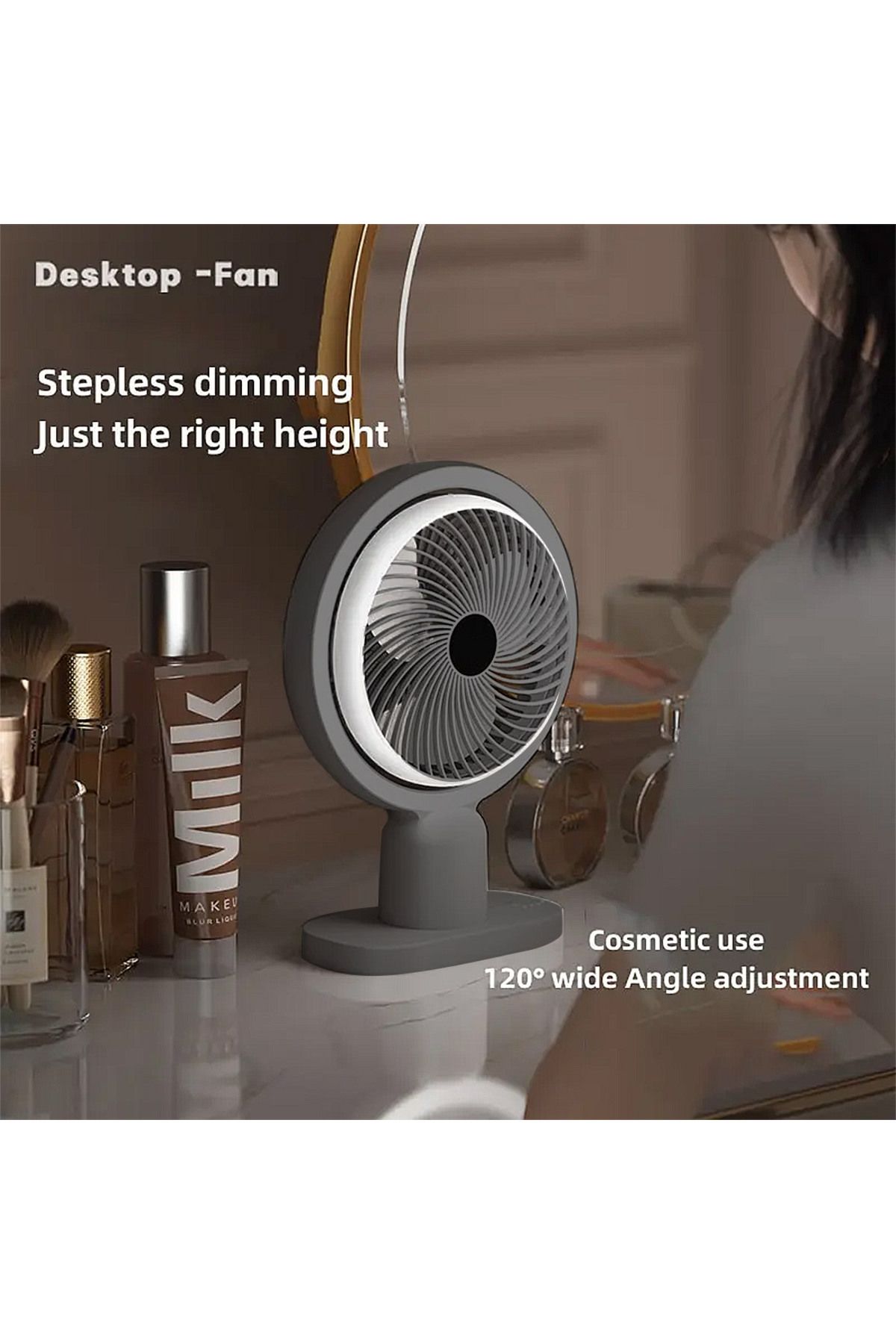 ET-LIFE-Multi-Functional Portable Rechargeable Fan With Dimmable Lighting Lamp, Table fan,Makeup lamp 4