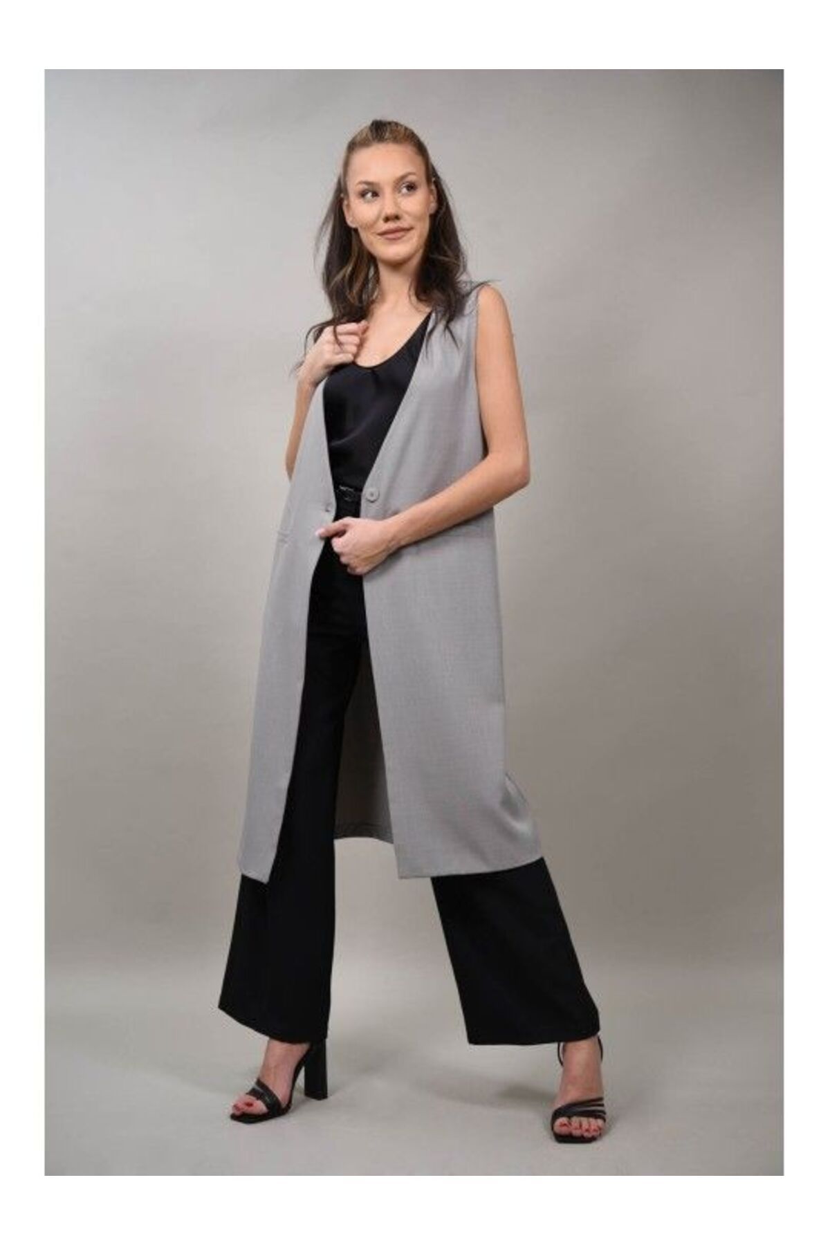 CHANGE OFF-LONG FORMAL STYLE VEST WITH BUTTONS AT WAIST ALESSANDRA ONE SIZE FITS ALL Grey 3