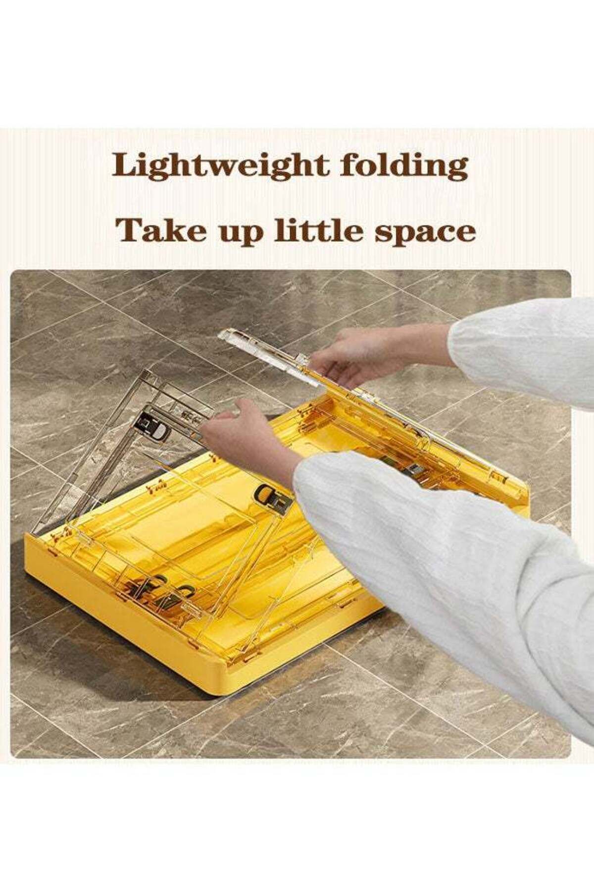 COOYA-1 foldable transparent storage box, durable, stackable, with 4 removable wheels, yellow 3