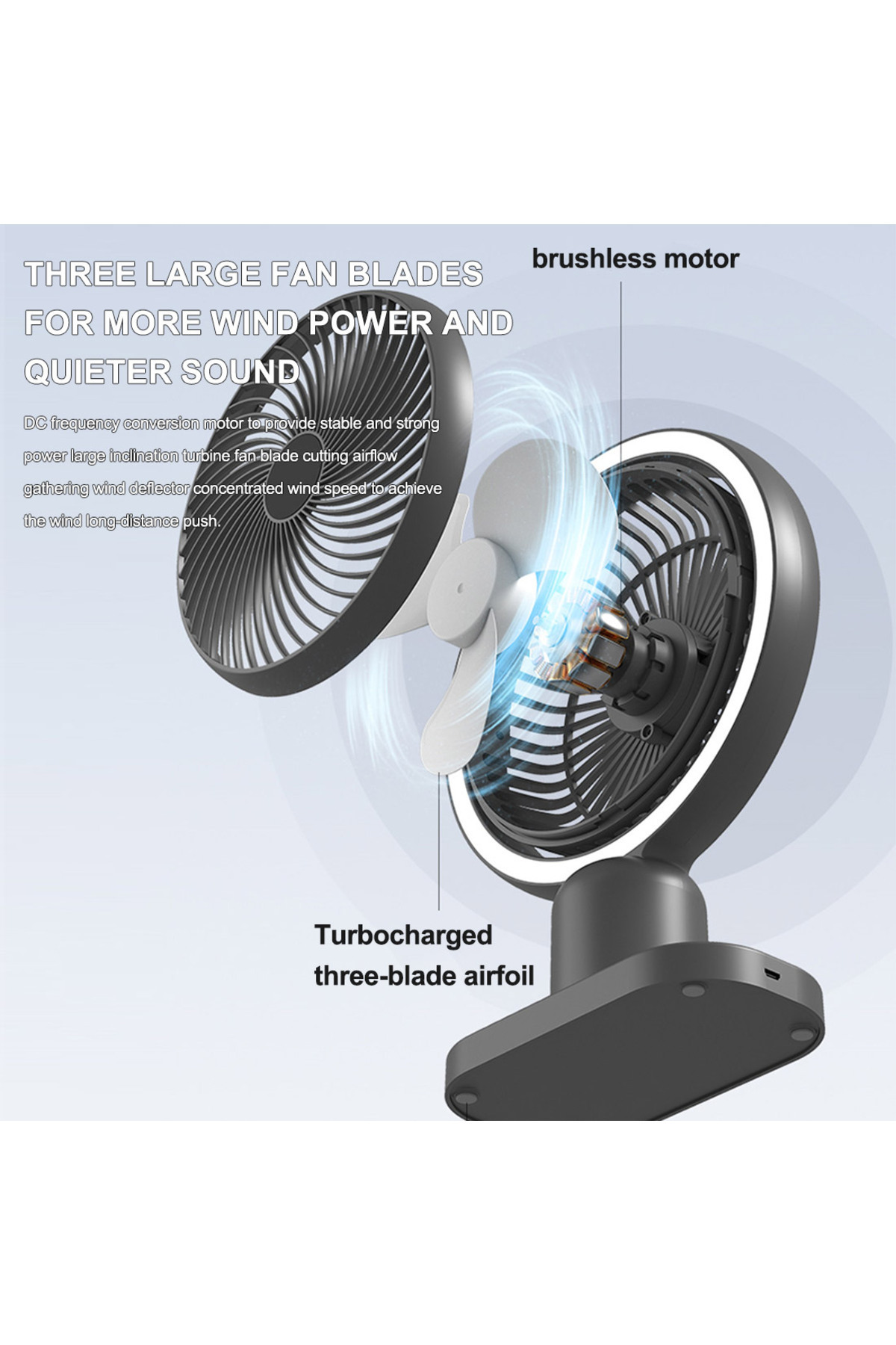 ET-LIFE-Multi-Functional Portable Rechargeable Fan With Dimmable Lighting Lamp, Table fan,Makeup lamp 7