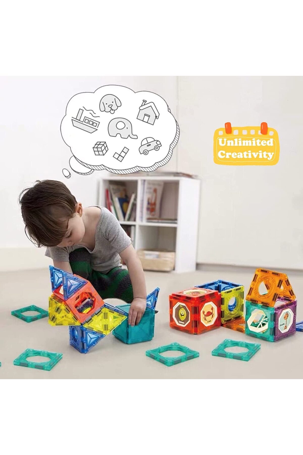 indiggo-Set Constructie Magnetic , 75 Piese, Lumina In Intuneric, Bile, Stem, 3 , Negru/portocaliu 3