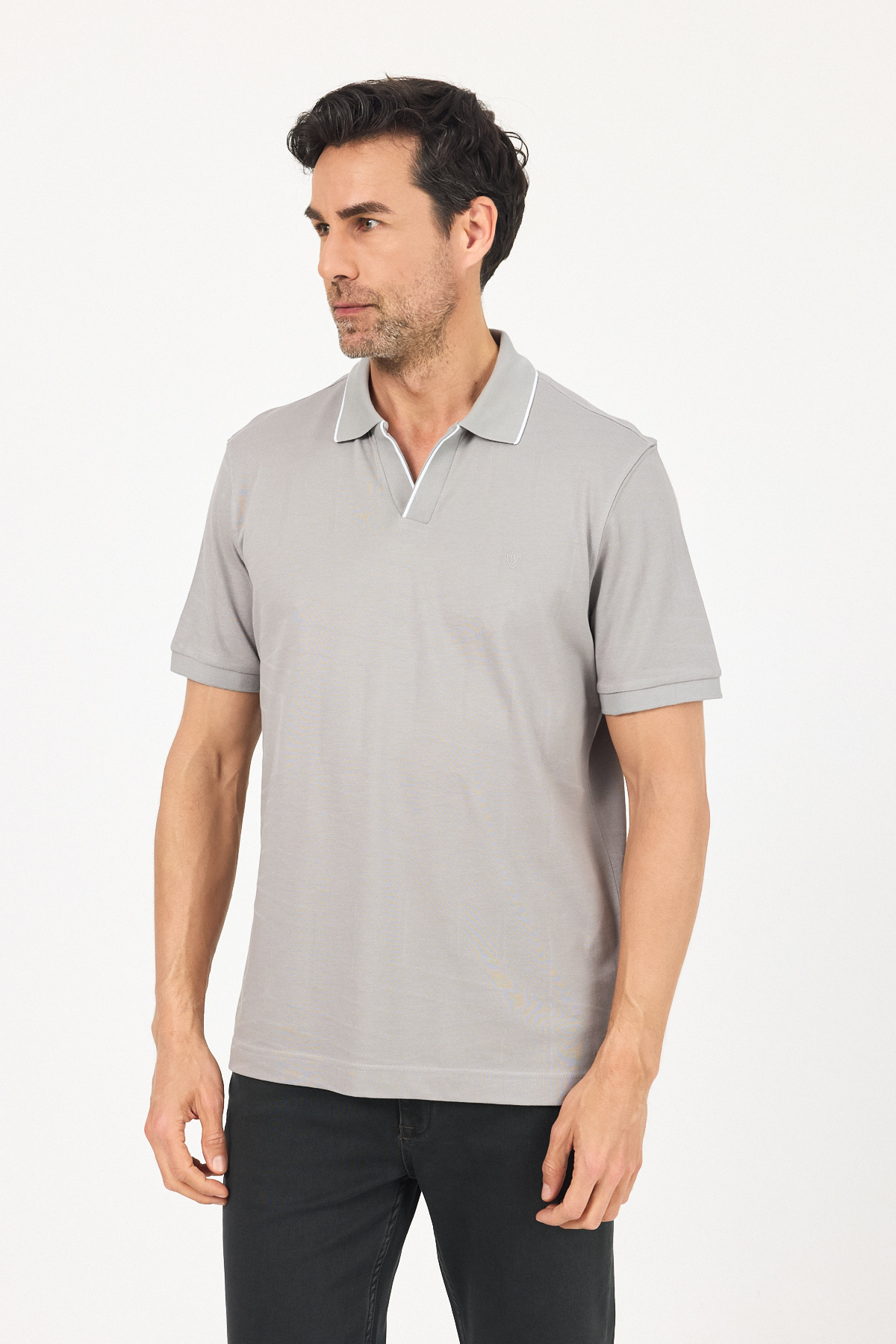 ENQUE Erkek Basic Düğmesiz Kıvrılmaz Polo Yaka Pamuklu Slim Fit Tişört
