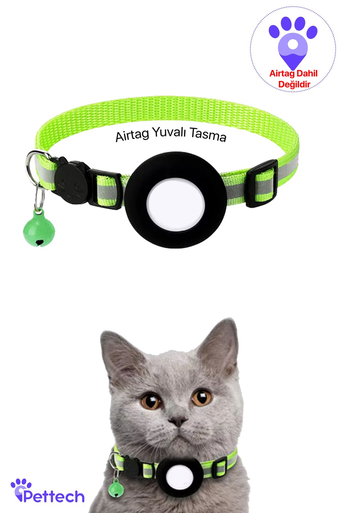 Pettech AirTag Yuvalı Kedi ve Köpek Tasması