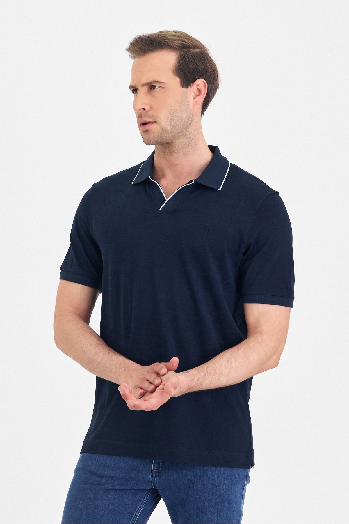 ENQUE Erkek Basic Düğmesiz Kıvrılmaz Polo Yaka Pamuklu Slim Fit Tişört