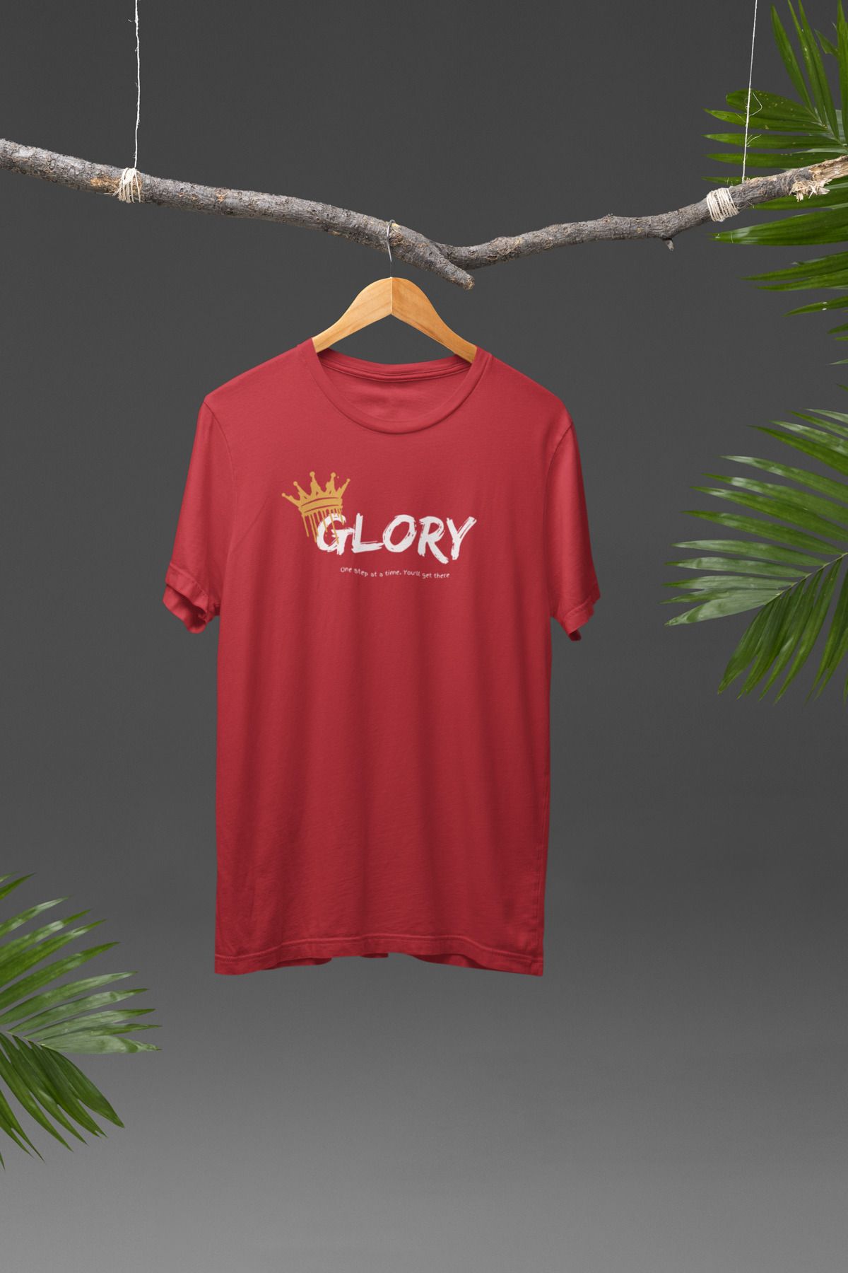 Lyonis Unisex Kırmızı Glory Baskılı Bisiklet Yaka Penye T-Shirt