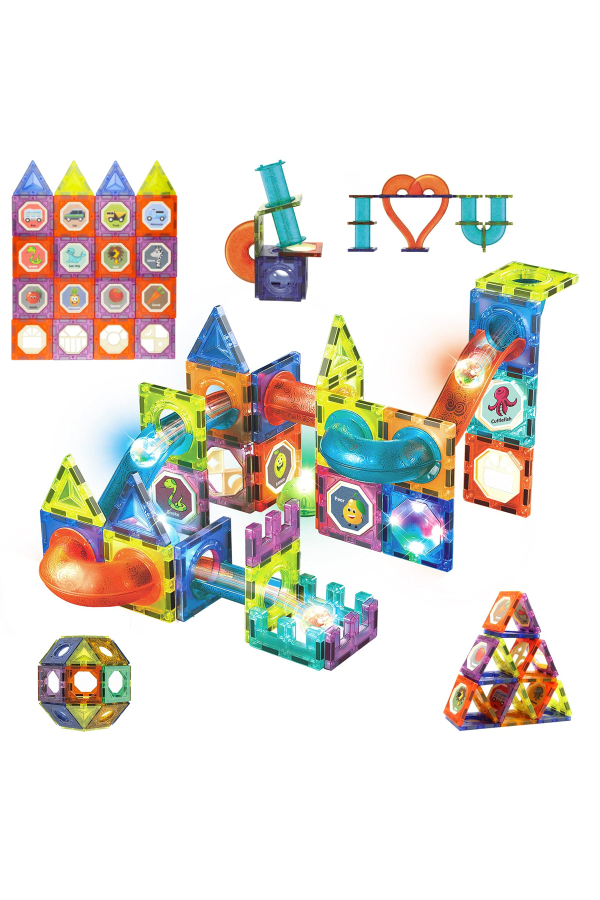 indiggo-Set Constructie Magnetic , 75 Piese, Lumina In Intuneric, Bile, Stem, 3 , Negru/portocaliu 2