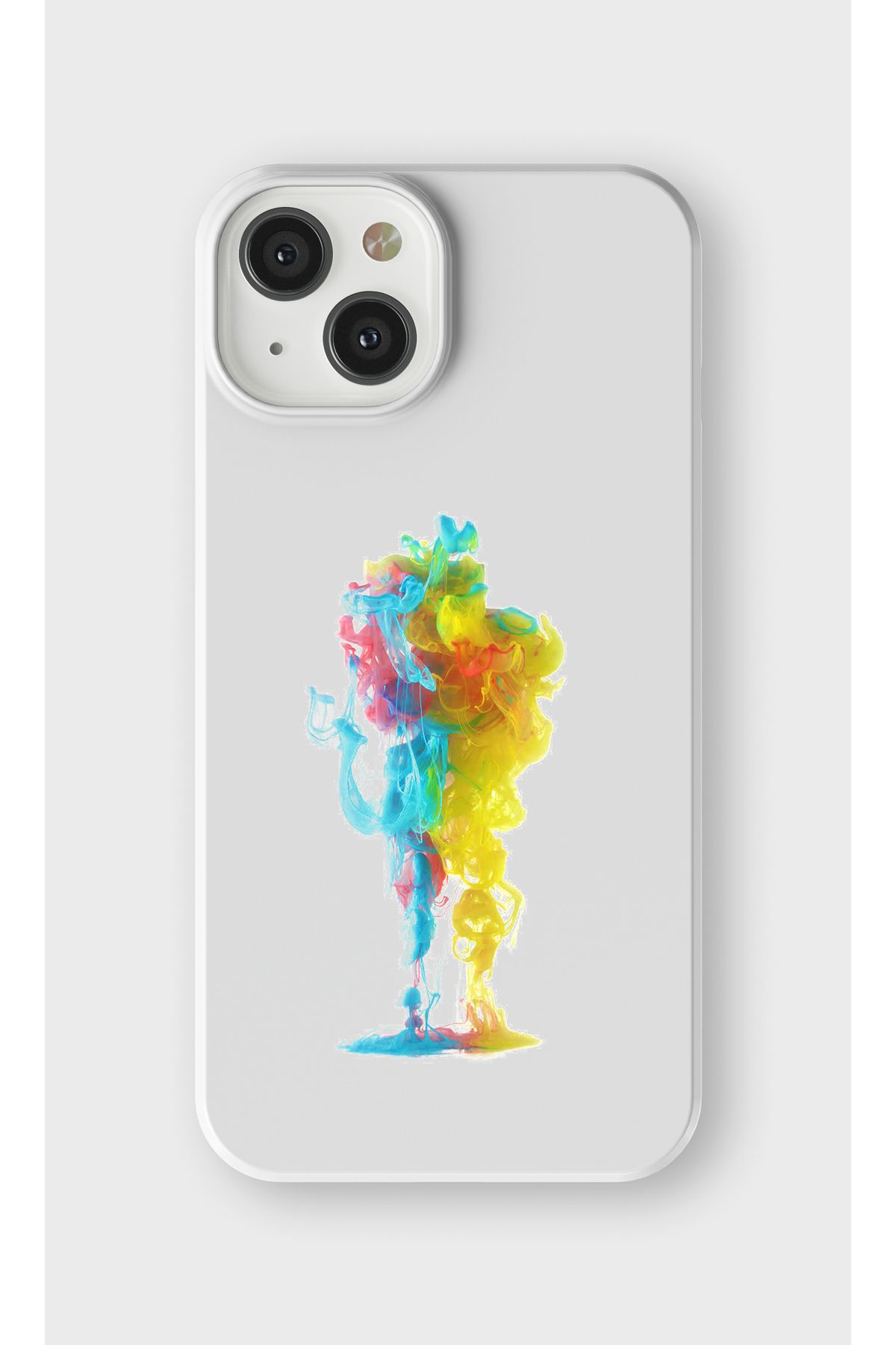 lelia iPhone 15 Uyumlu Renkli Duman Tasarımlı İçi Kadife Lansman Beyaz Silikon Kılıf