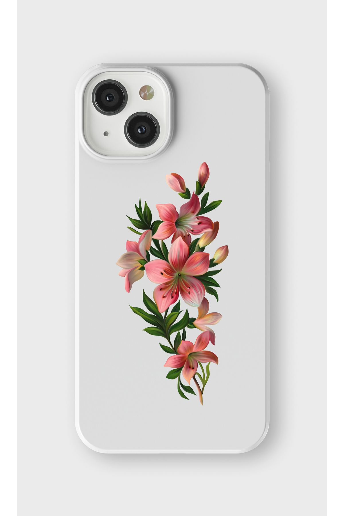 lelia iPhone 13 Mini Uyumlu Çiçek Tasarımlı İçi Kadife Lansman Beyaz Silikon Kılıf