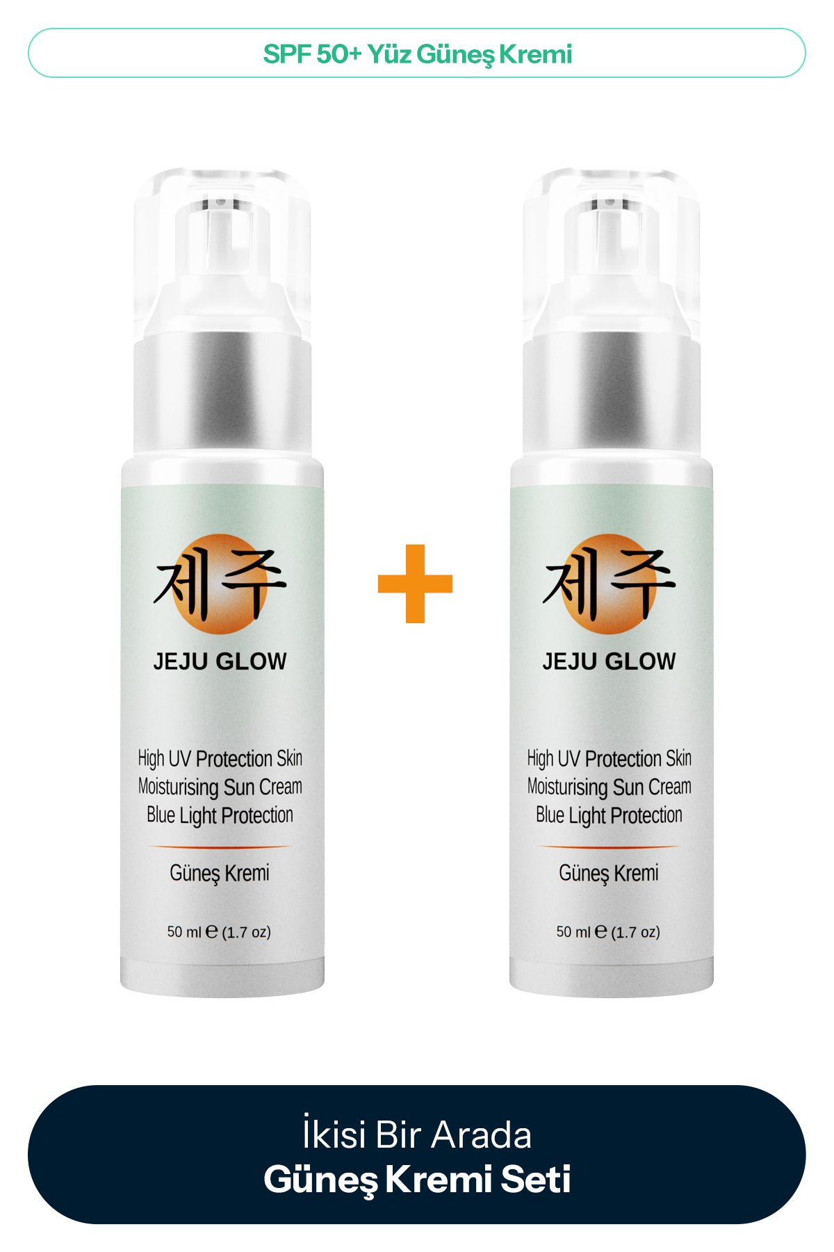JEJU GLOW 50 Spf Yüz Güneş Kremi Mavi Işık Koruması + C vitamini + Yoğun Nem 2 li Paket