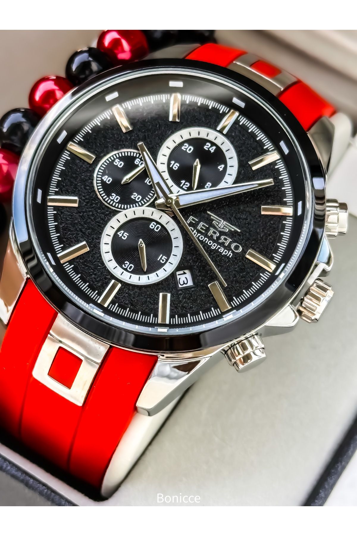 FERRO-Sports Men's Watch, Active Functions, Red Silicone, with Calendar, Bracelet Gift 5