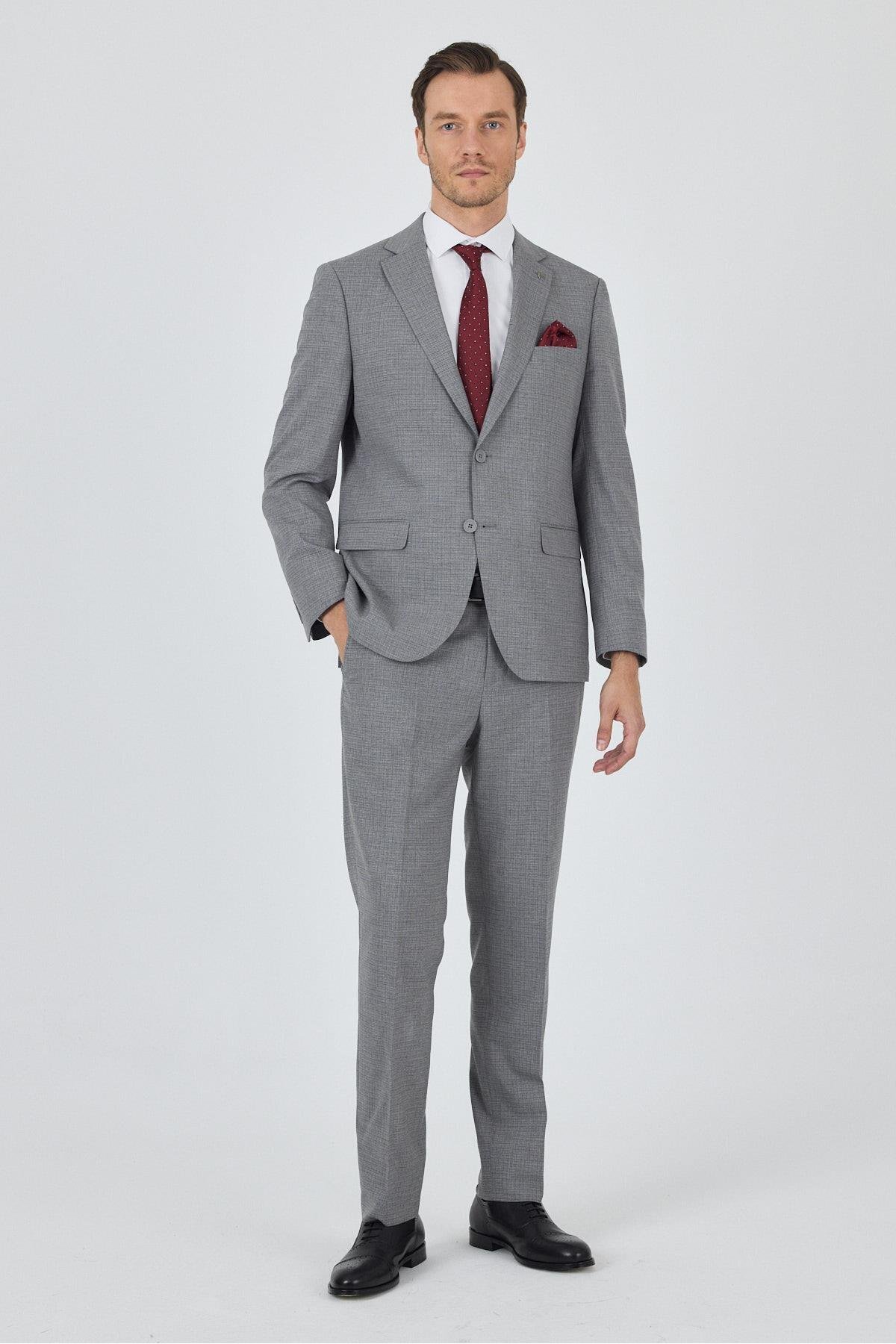 Erkek Gri Mono Yaka Esnek 6 Drop Comfort Fit Takım Elbise 1001250104 — رنگارنگ — تصویر 2 از 6