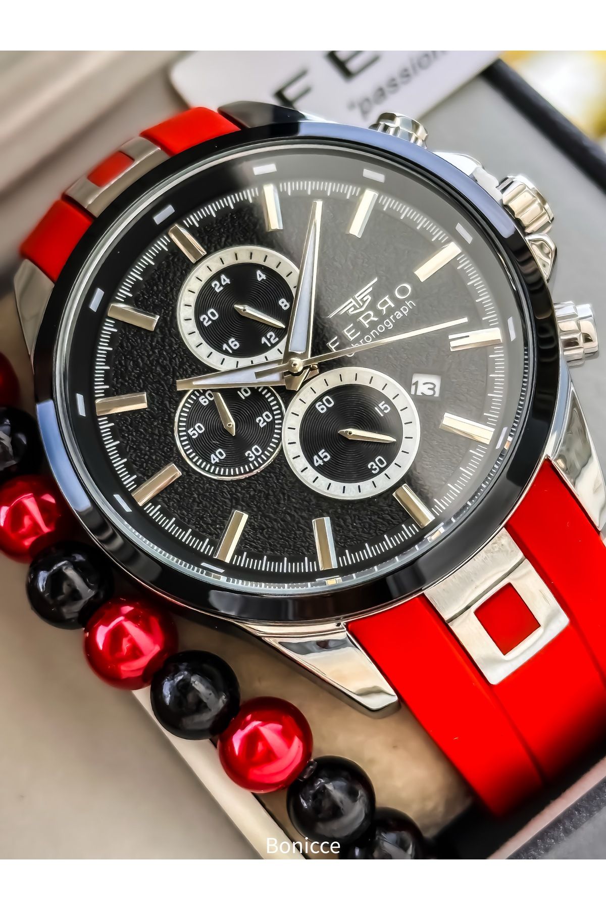 FERRO-Sports Men's Watch, Active Functions, Red Silicone, with Calendar, Bracelet Gift 3