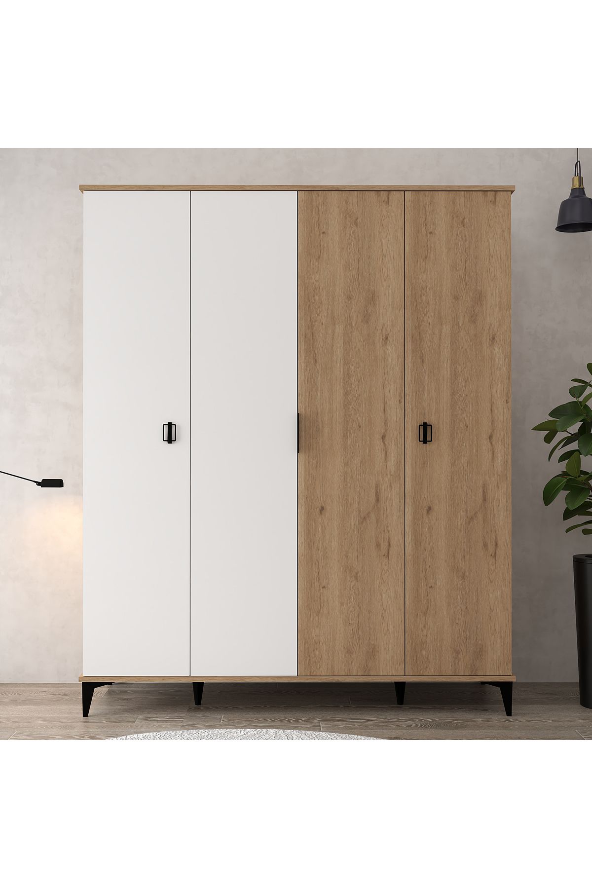 Evmo Home 6403 Neva 4 Kapılı 200 Cm Gizli Çekmeceli Gardırop , Elbise Dolabı , Genç Odası Beyaz - Sepet