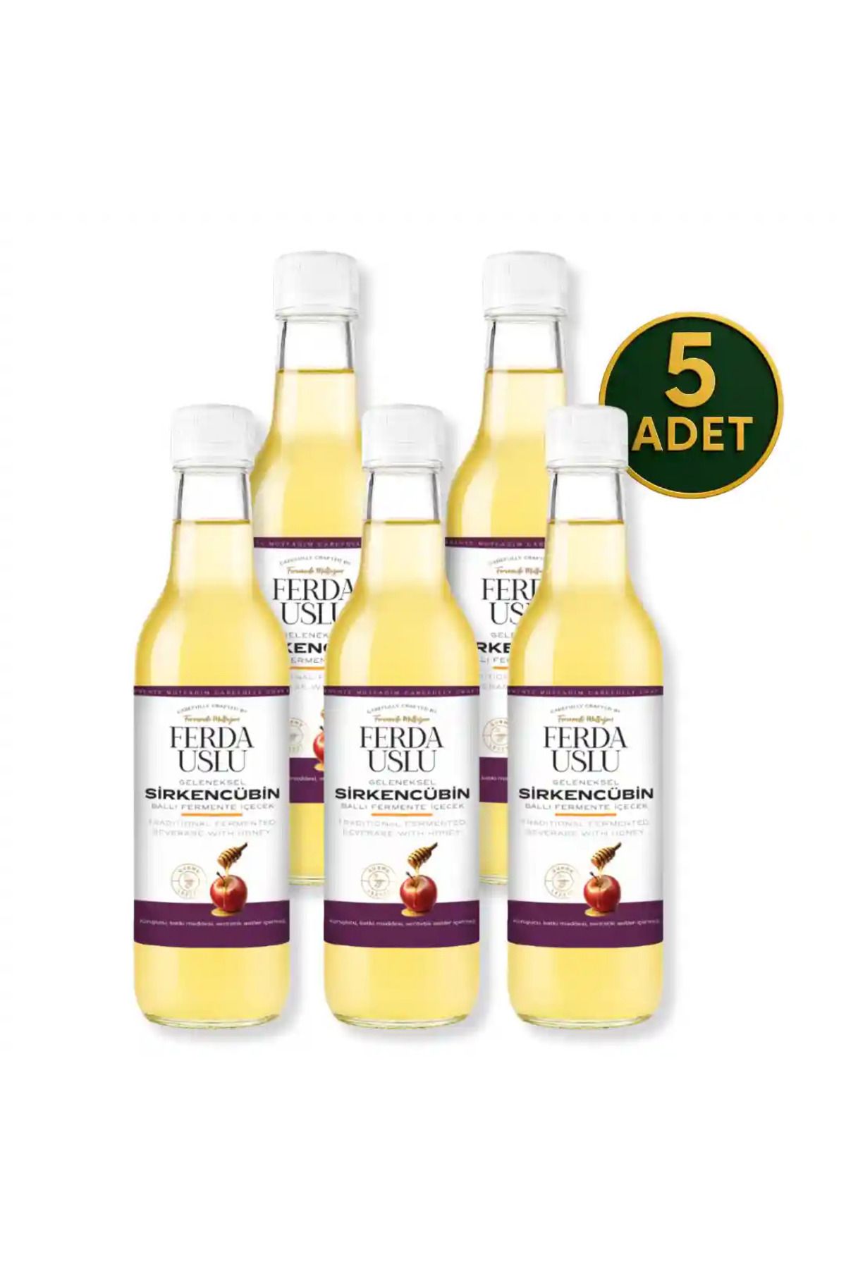 Fermente Mutfağım Sirkencübin - Ballı Fermente İçecek- 5 adet- Bal ve Organik Sirke 330 ML