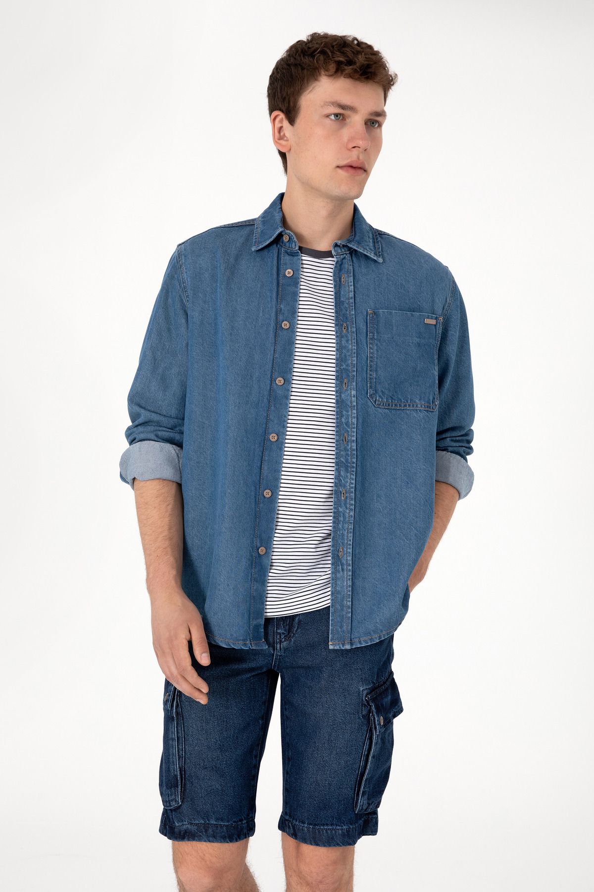 U.S. Polo Assn. Erkek Mavi Jean Gömlek 50304388-DN0022