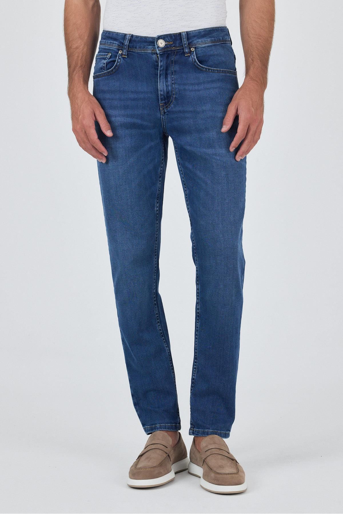 İmza Lacivert Gabardin 5 Cep Düz Paça Casual Slim Fit Pamuklu Denim Pantolon 1023250156