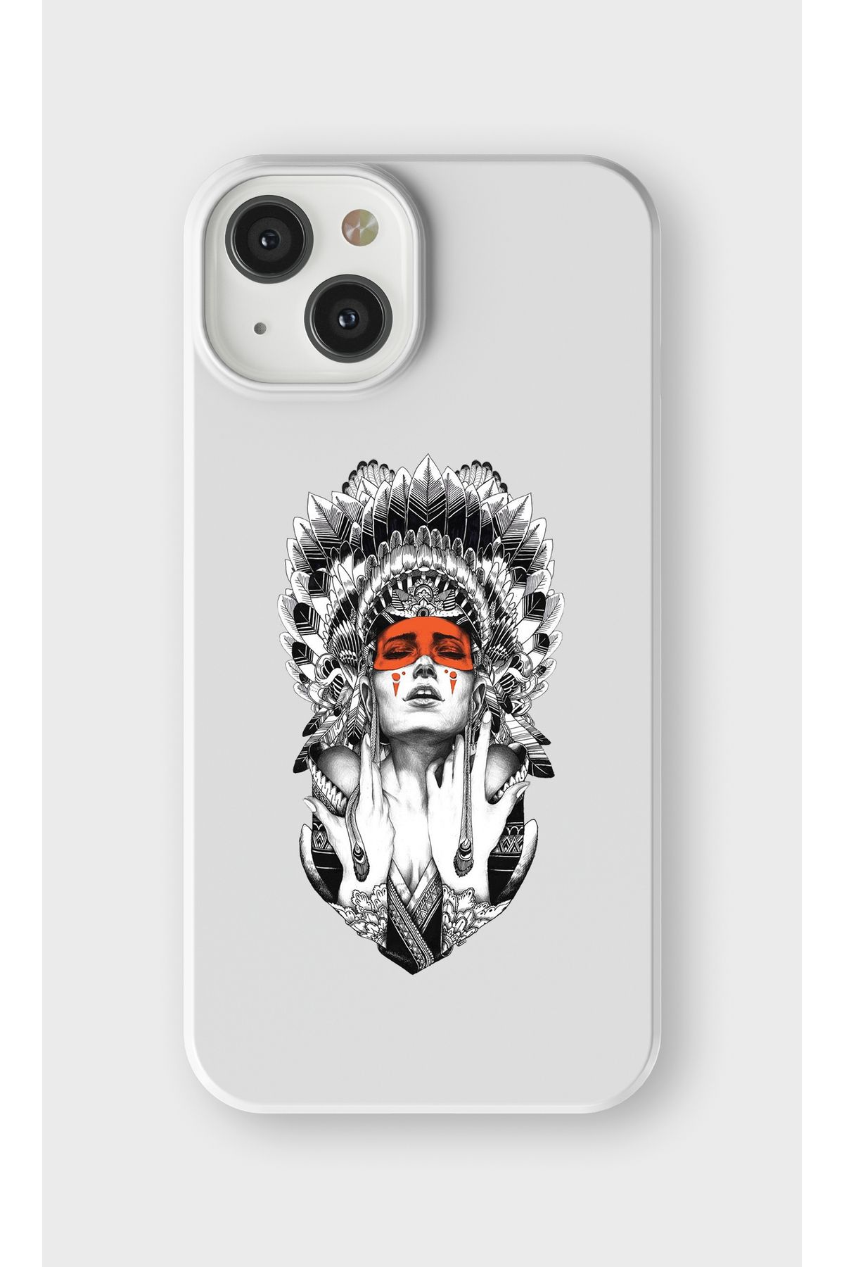 lelia iPhone 13 Mini Uyumlu Kızıl Derili Tasarımlı İçi Kadife Lansman Beyaz Silikon Kılıf