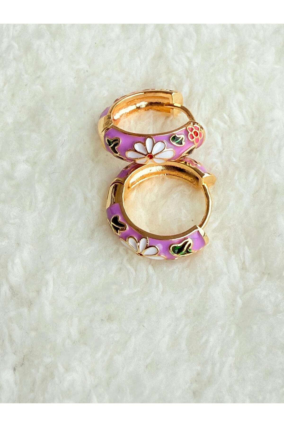 XUPING JEWELRY VİNTAGE MİNELİ MOR, ÇİÇEKLİ KÜPE