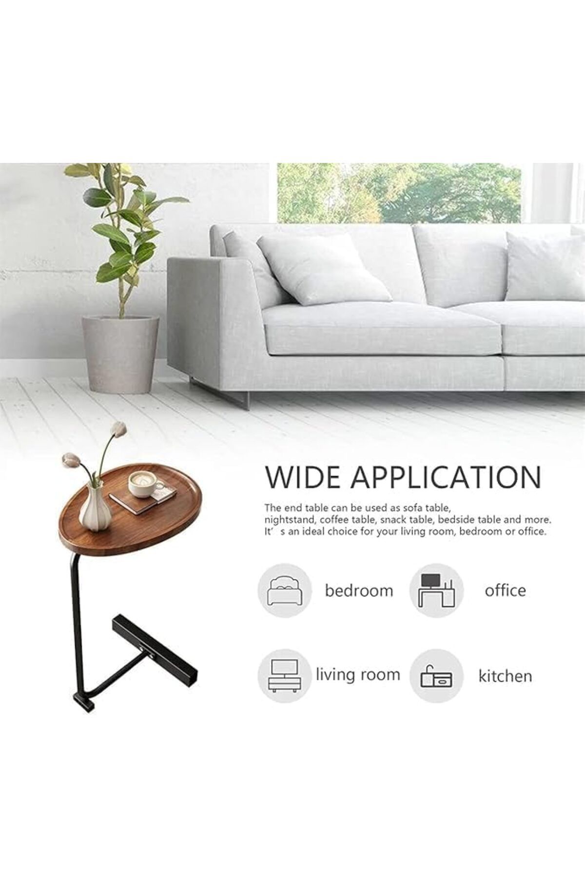 Deep Sleep-C-Shaped End Table, C Table for Couch, with Metal Frame, Industrial, for Bedroom 6