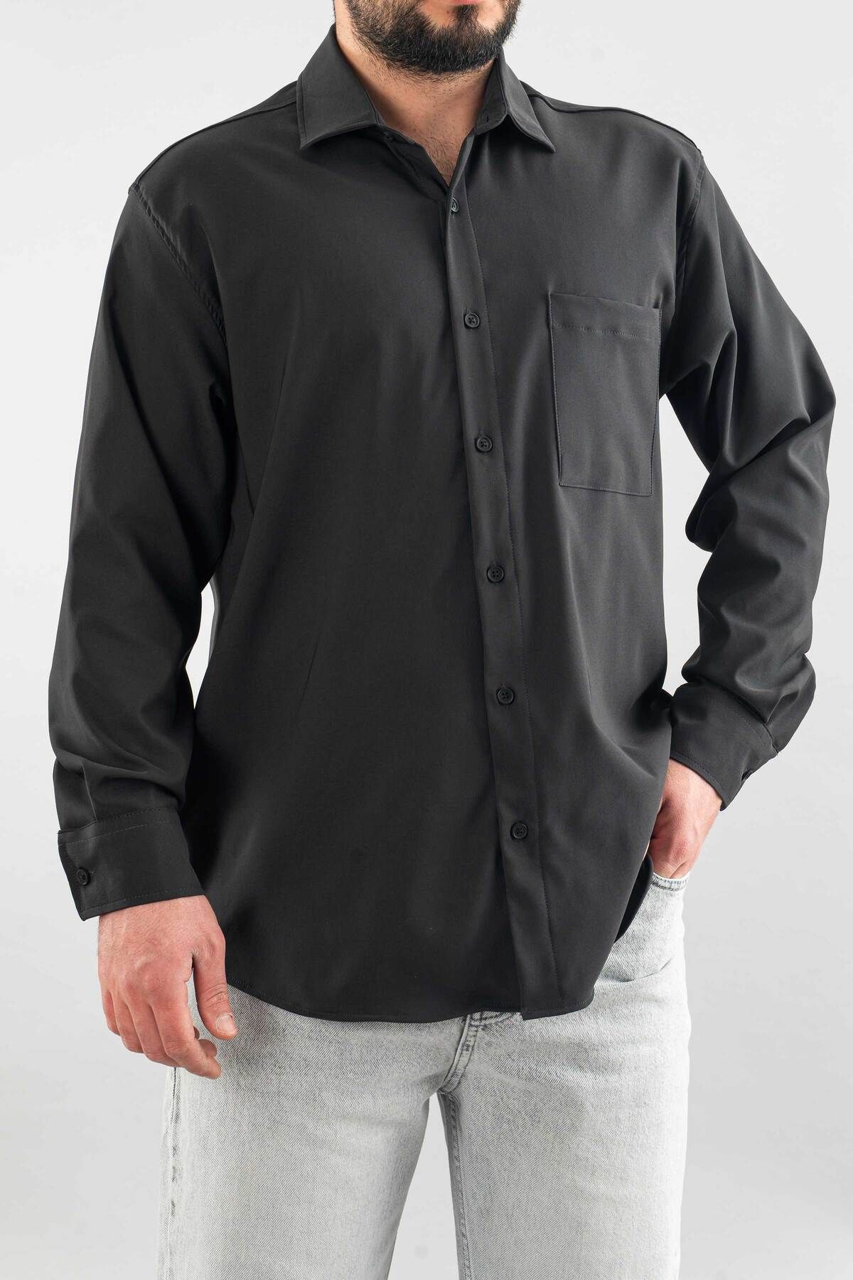bombe Erkek Gömlek Slim Fit Kolay Ütü Teri Emen Nefes Alan Doku Dört Mevsim Oversize Klasik Gömlek