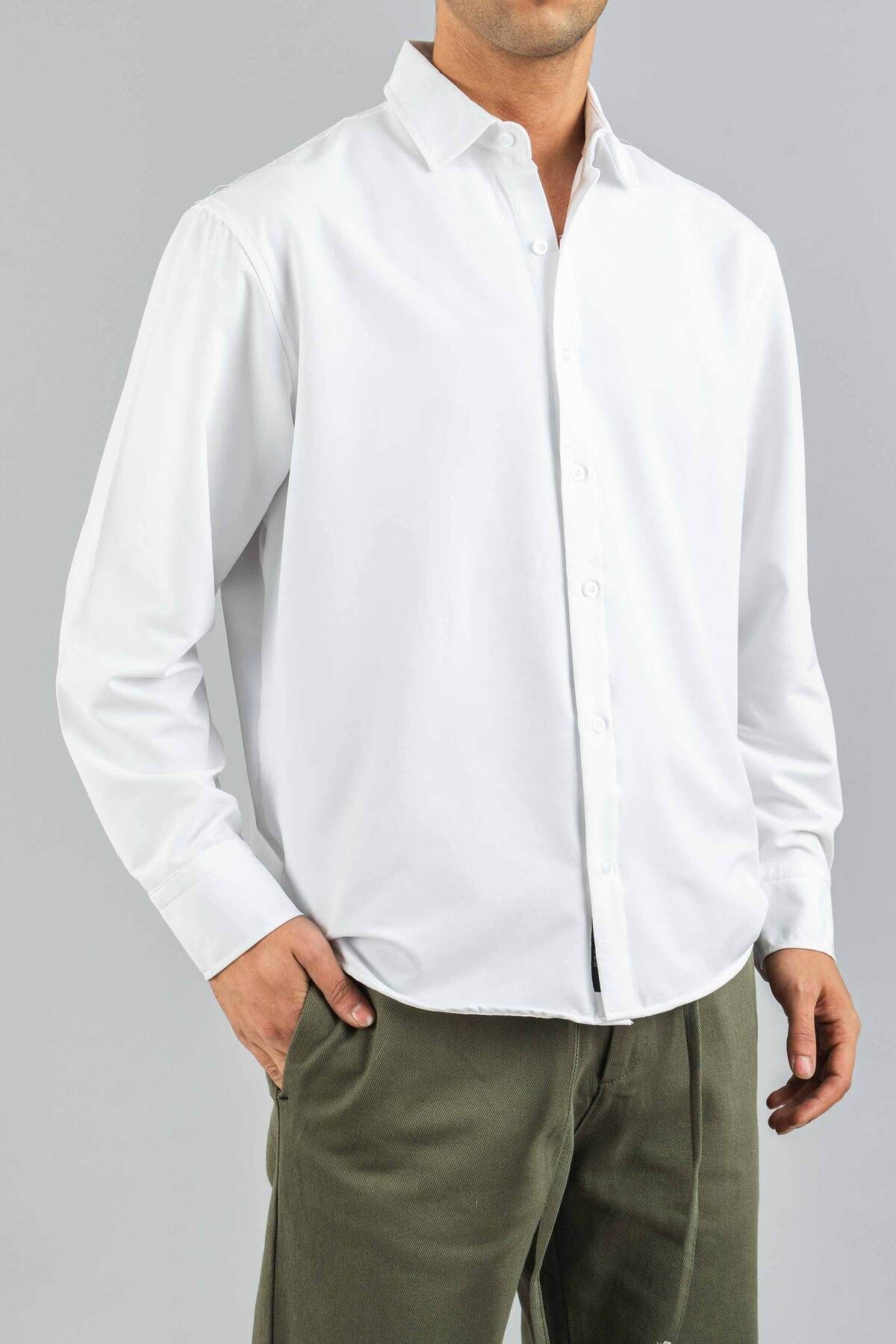 bombe Erkek Gömlek Slim Fit Kolay Ütü Teri Emen Nefes Alan Doku Dört Mevsim Oversize Klasik Gömlek