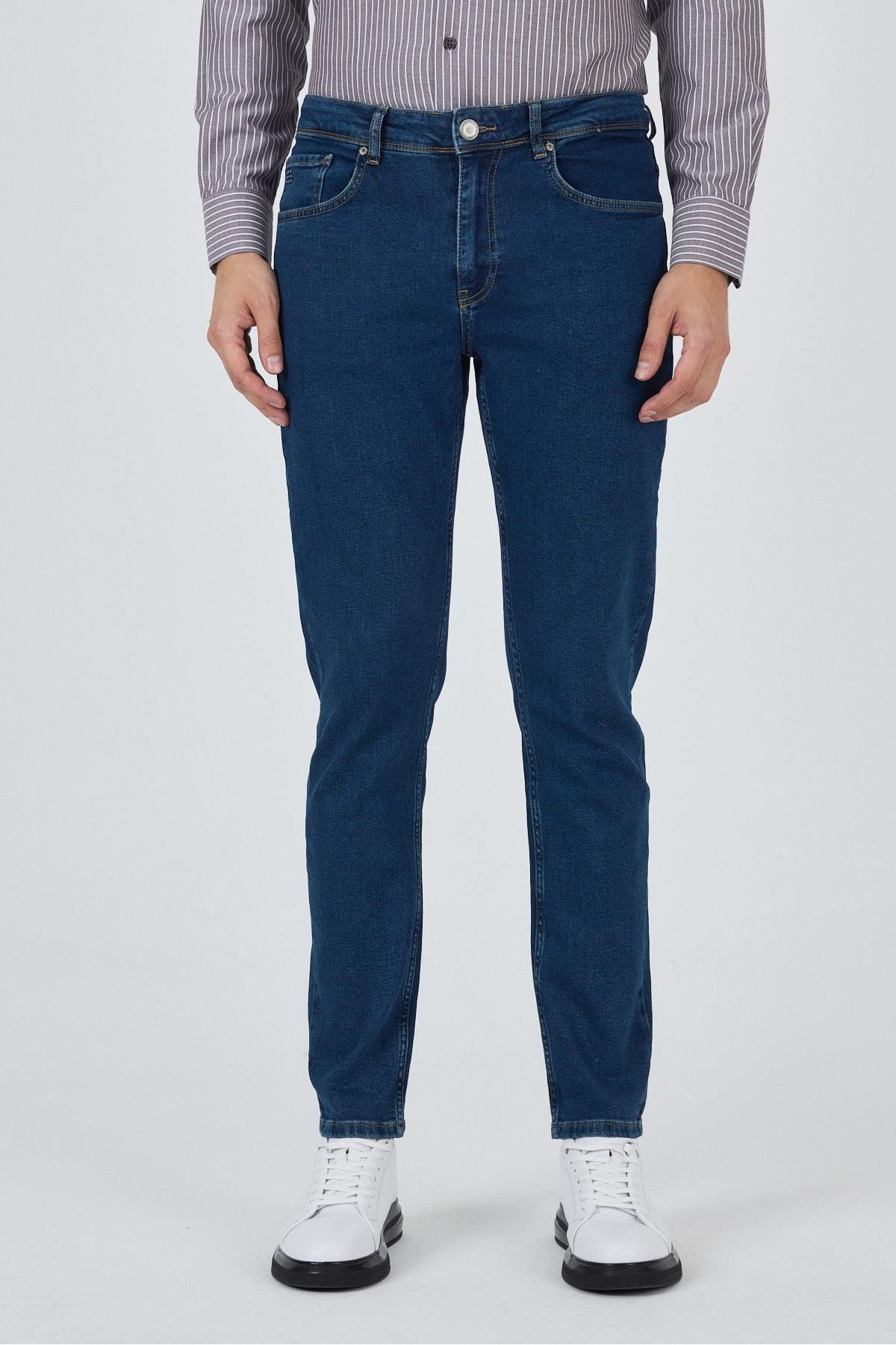 İmza Lacivert Gabardin 5 Cep Düz Paça Casual Slim Fit Pamuklu Denim Pantolon 1023250155