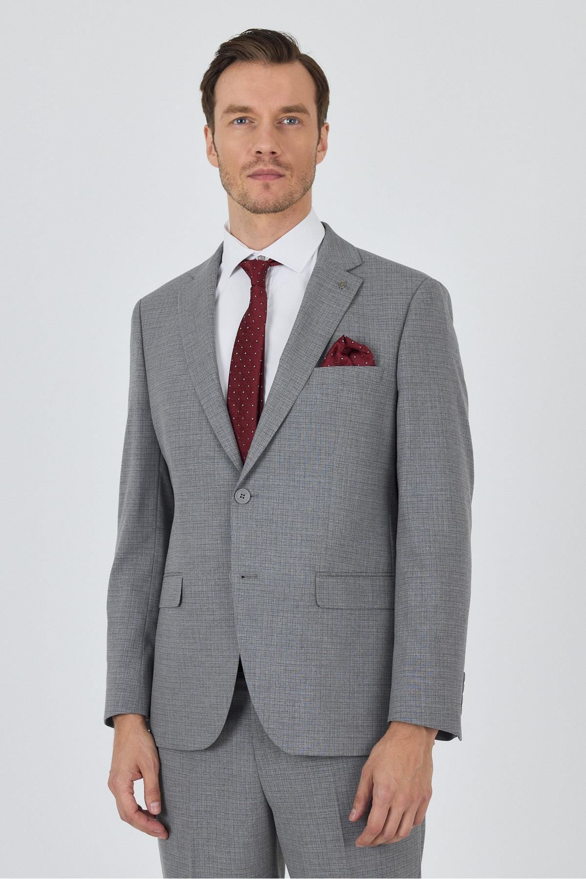 İmza Gri Mono Yaka Esnek 6 Drop Comfort Fit Classic Takım Elbise 1001250104